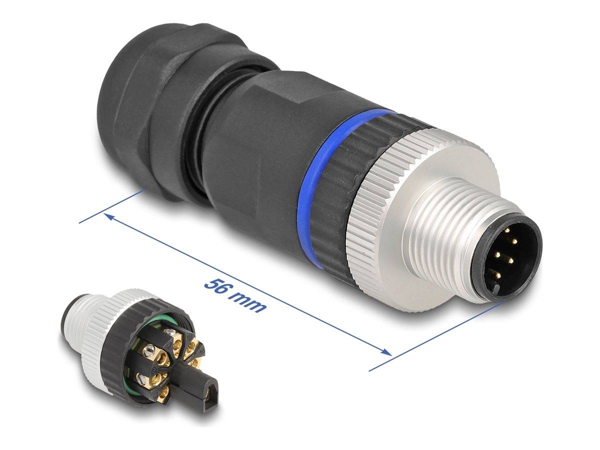 Delock Netzanschluss - 8-polig M12-A (M) - 30 V - 2 A - Schwarz