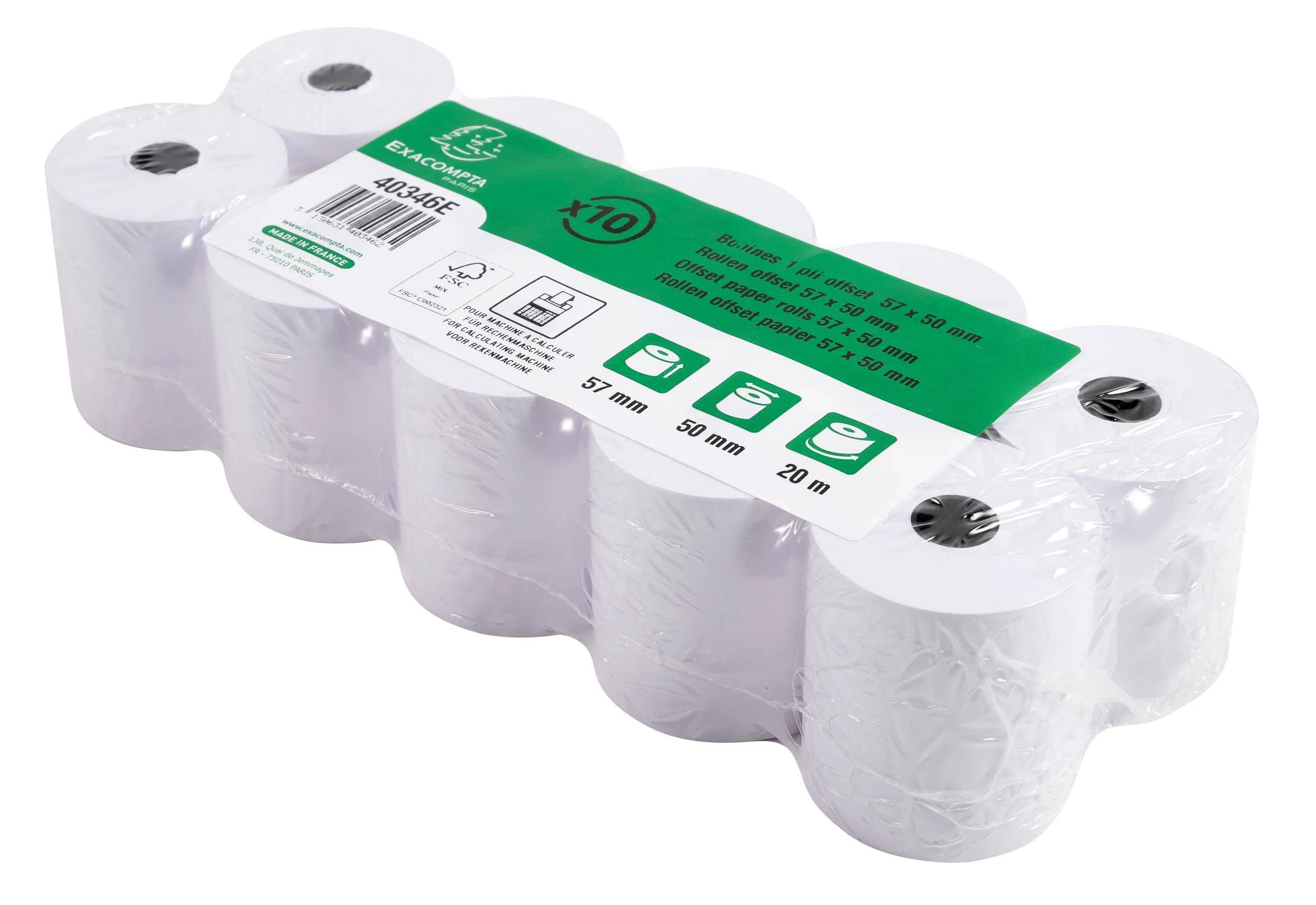 Exacompta 50x Additionsrolle 1-lagig Offset 60g/m2 57x50mx12 - Weiß - 40346E