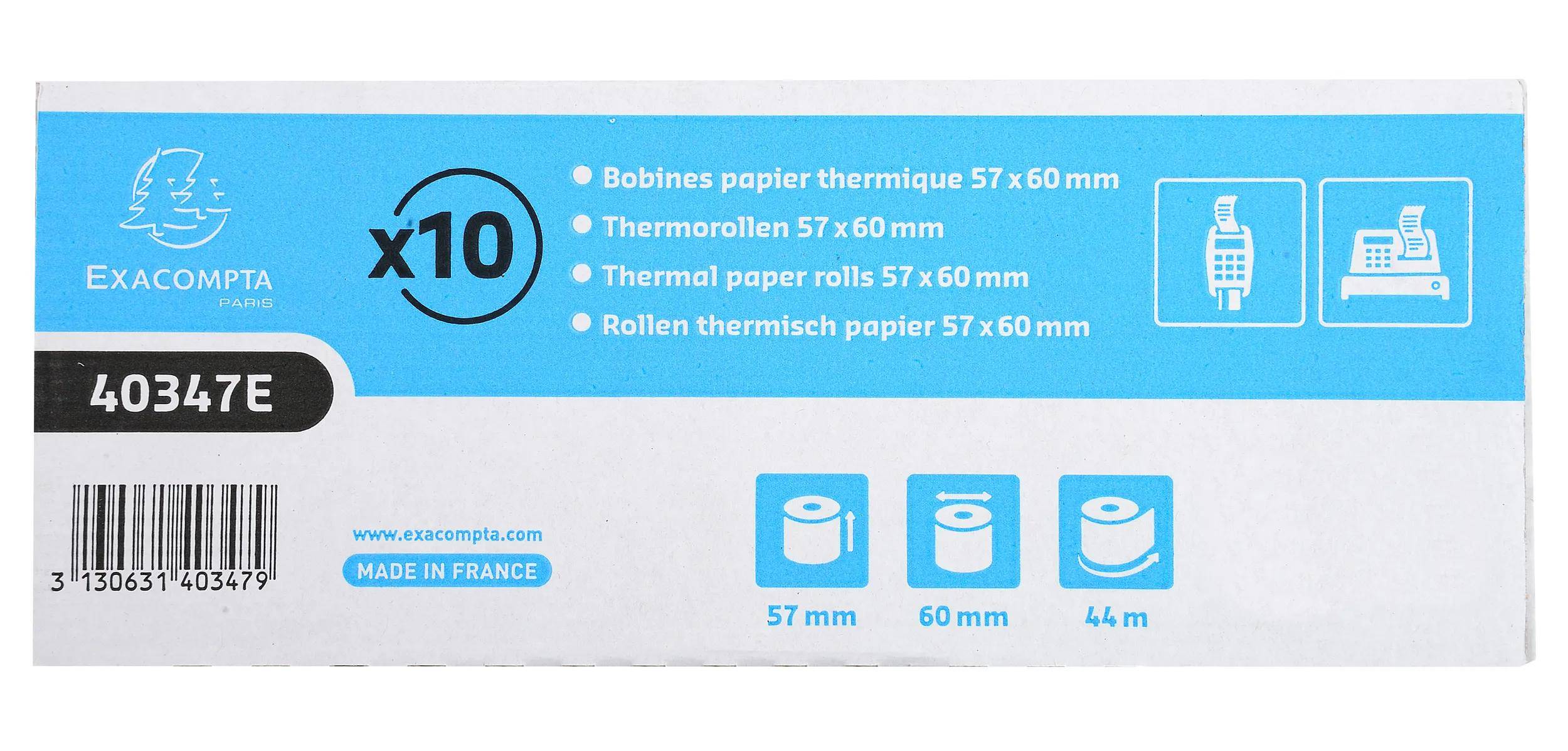 Exacompta 60x Thermorolle 1-lagig 55g/m2 57x44mx12 - Weiß - 40347E
