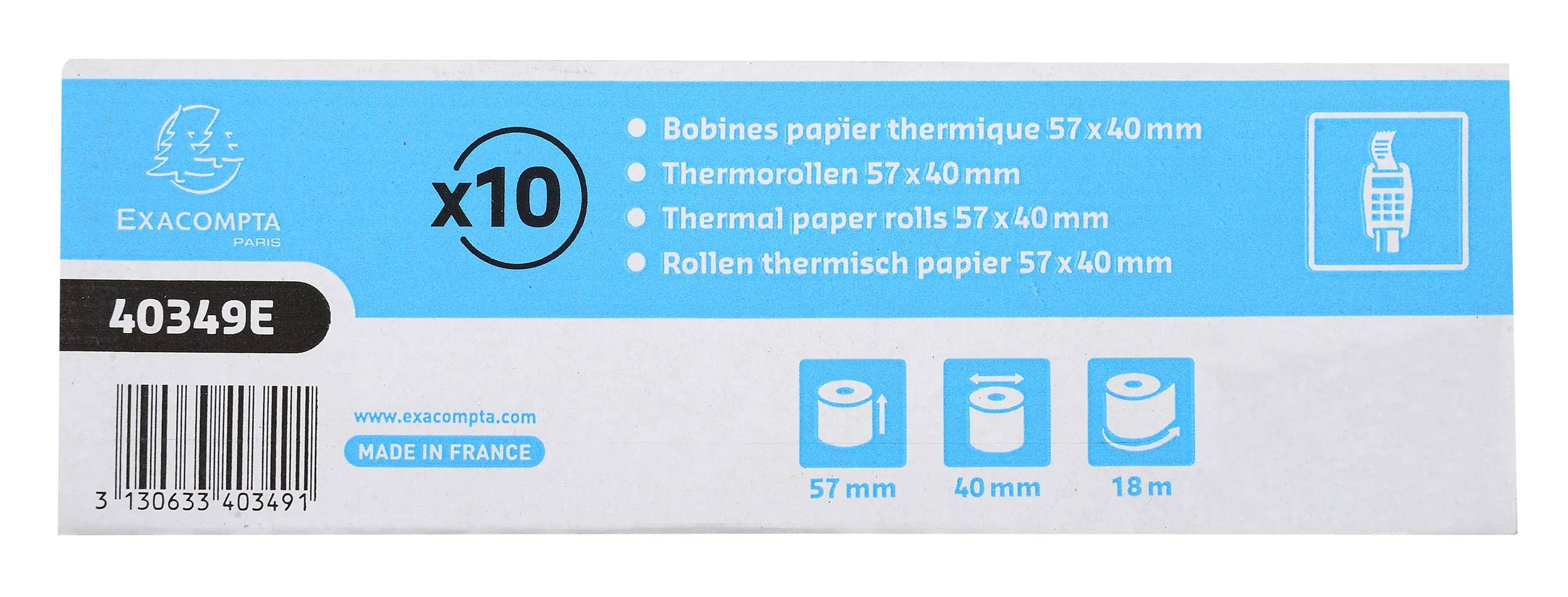 Exacompta 60x Thermorolle 1-lagig 55g/m2 57x18mx12 - Weiß - 40349E