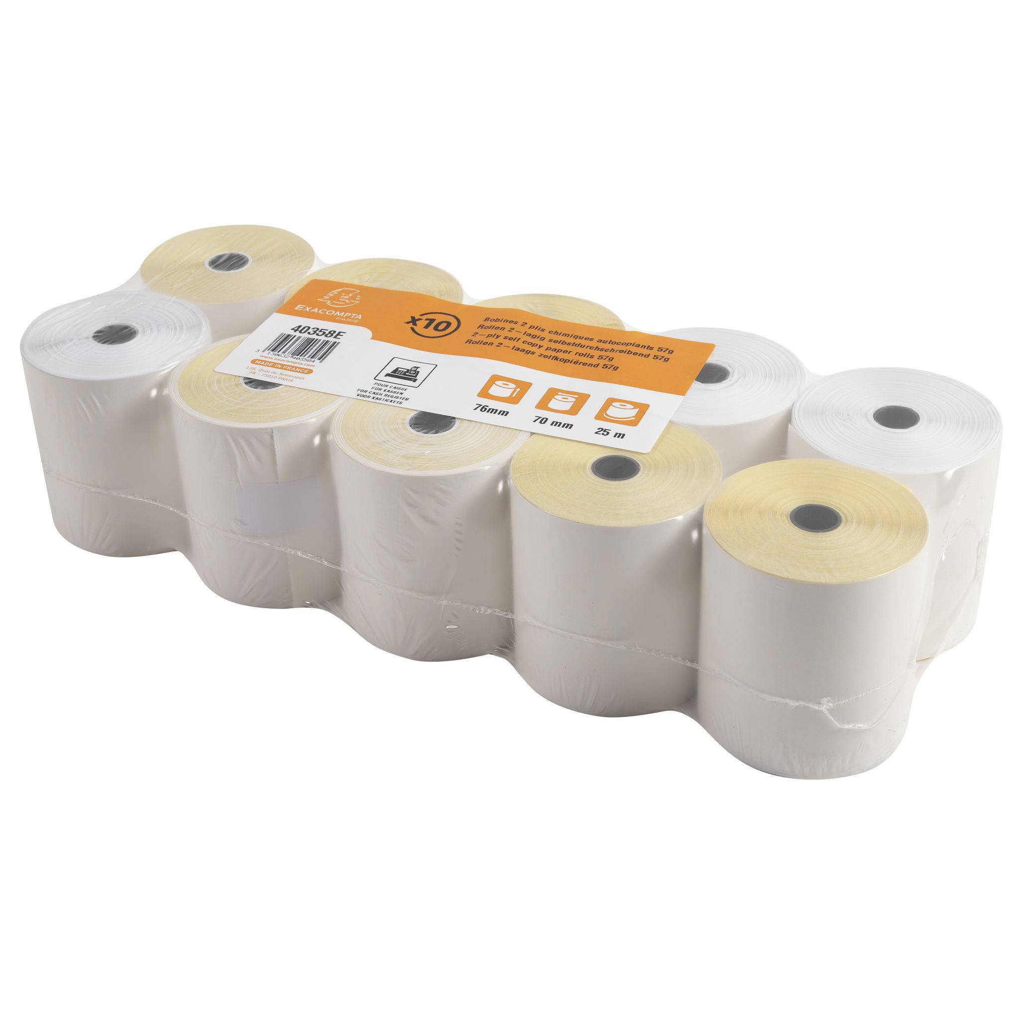 Exacompta 50x Rolle Kasse 2-lagig 57g B: 76mm Kern 12mm L: 25m Weiß 40358E