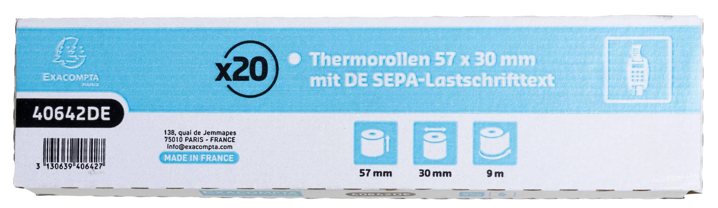 Exacompta 120x Thermorolle 1-lagig Lastschrift 55g/m2 57mmx30mmx12mm - 40642DE