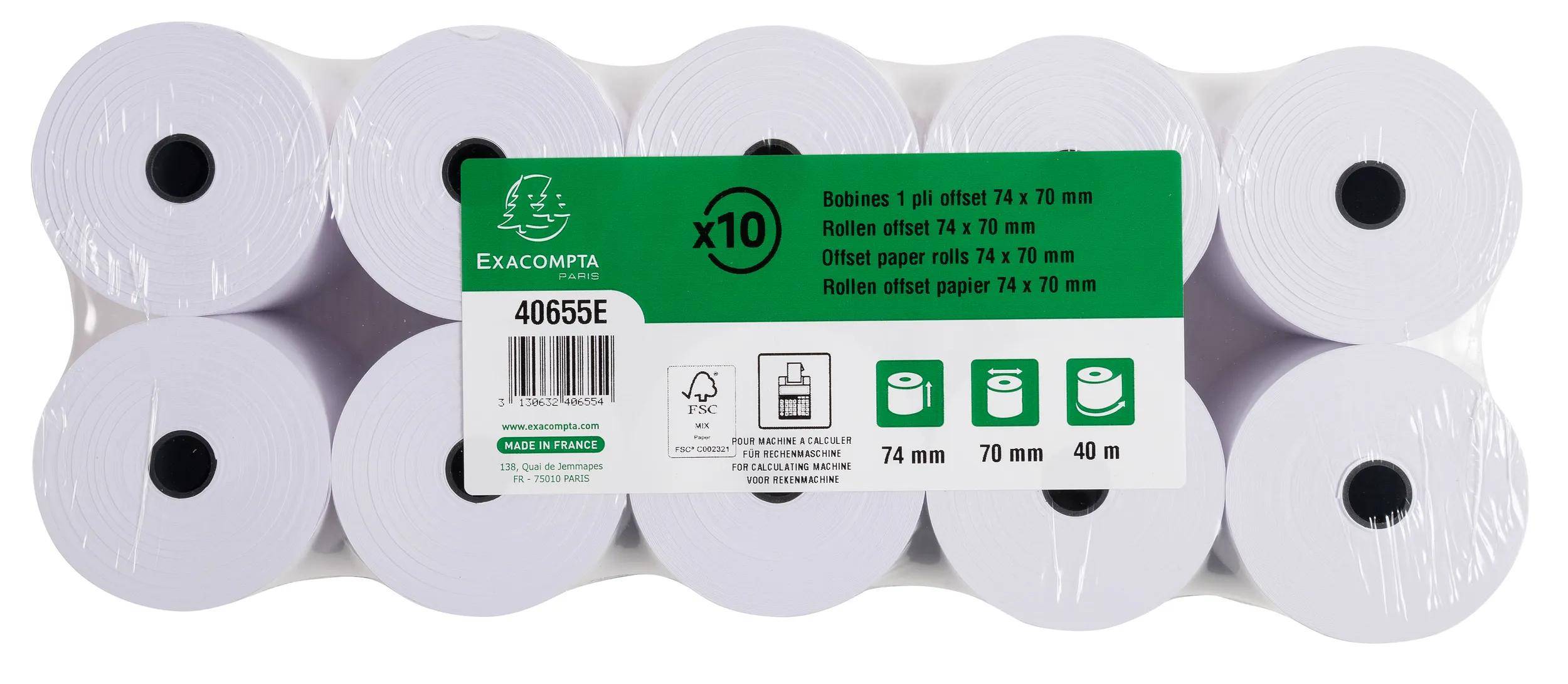 Exacompta 50x Additionsrolle 1-lagig Offset 60g/m2 74x70x12 - Weiß - 40655E