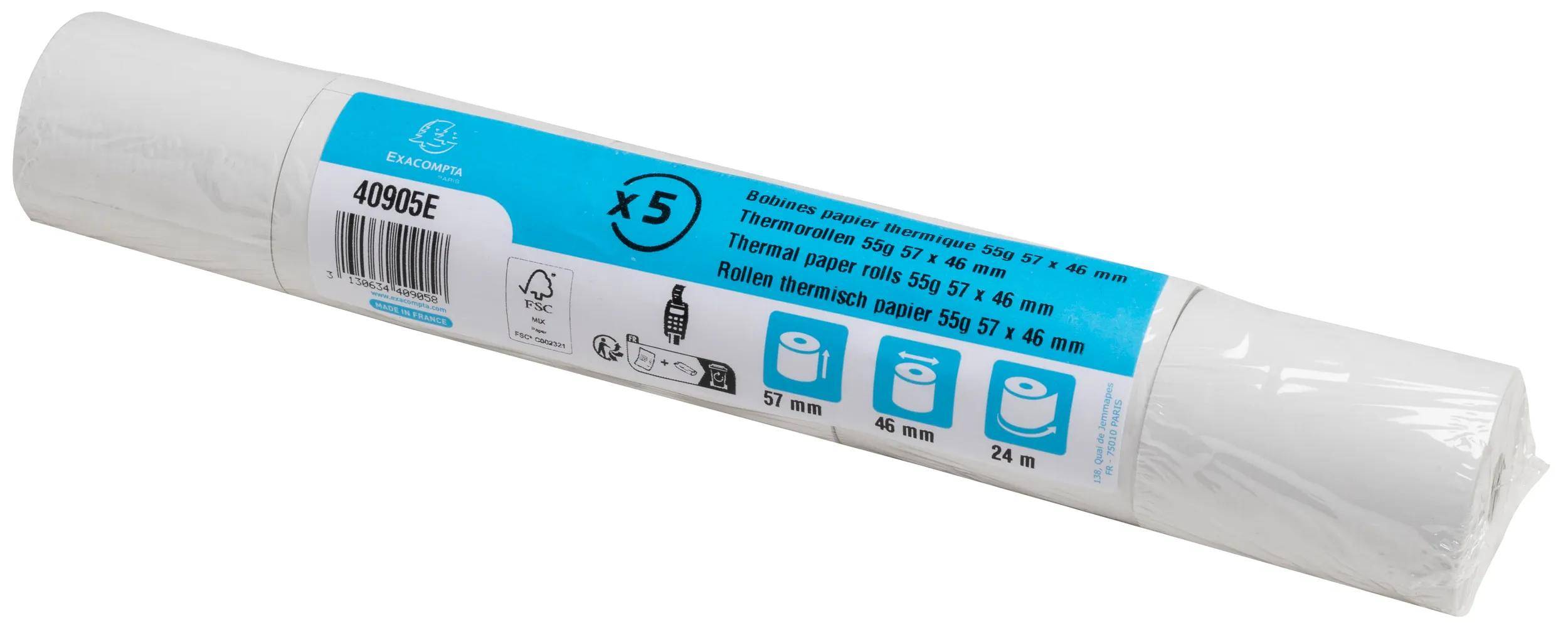 Exacompta 50x Thermorolle für EC 57x46mm 24m 1-lagig 55g/m2 Weiß 40905E