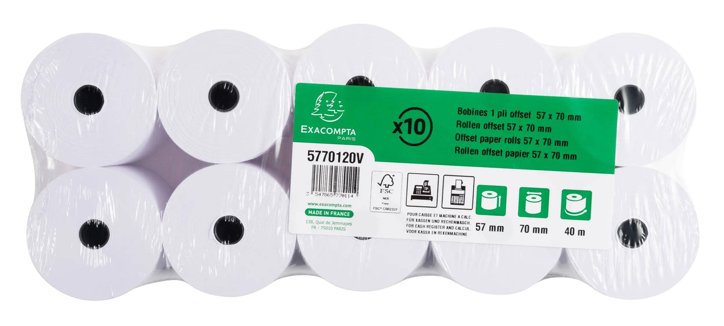 Exacompta 50x Rolle 1-lagig Offset 60g/m 57x40mx12 (10) - Weiß - 5770120V