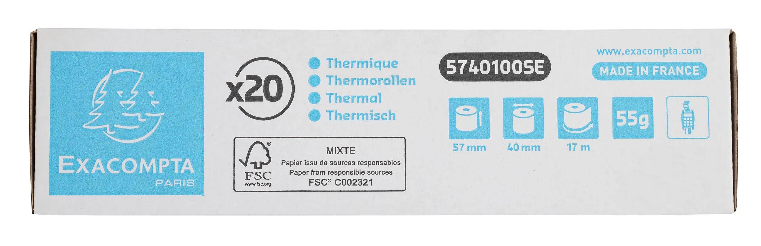 Exacompta 120x Thermorolle 1-lagig 55g/m2 57x17mx12 - Weiß - 5740100SE