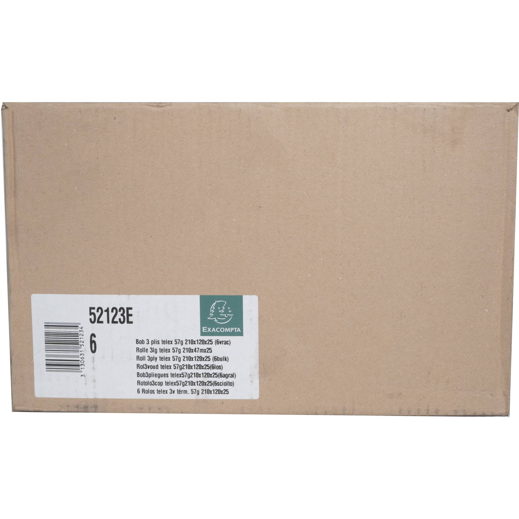 Exacompta 6x Rolle 3-lagig Telex 57g B: 210mm Kern 25mm L: 47m Weiß 52123E