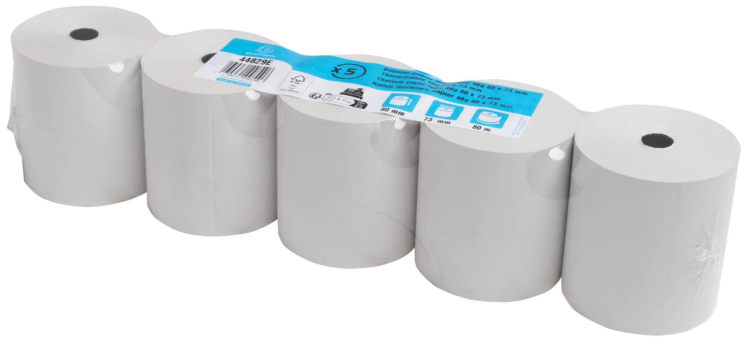 Exacompta 50x 1-lagige thermische Kassenrolle 80x73mm, 80m, 48g/m2, Weiß, 44829E