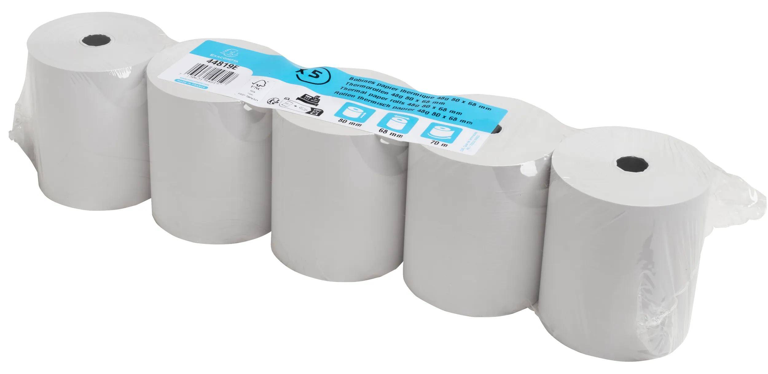 Exacompta 50x 1-lagige thermische Kassenrolle 80x68mm, 70m, 48g/m2, Weiß, 44819E