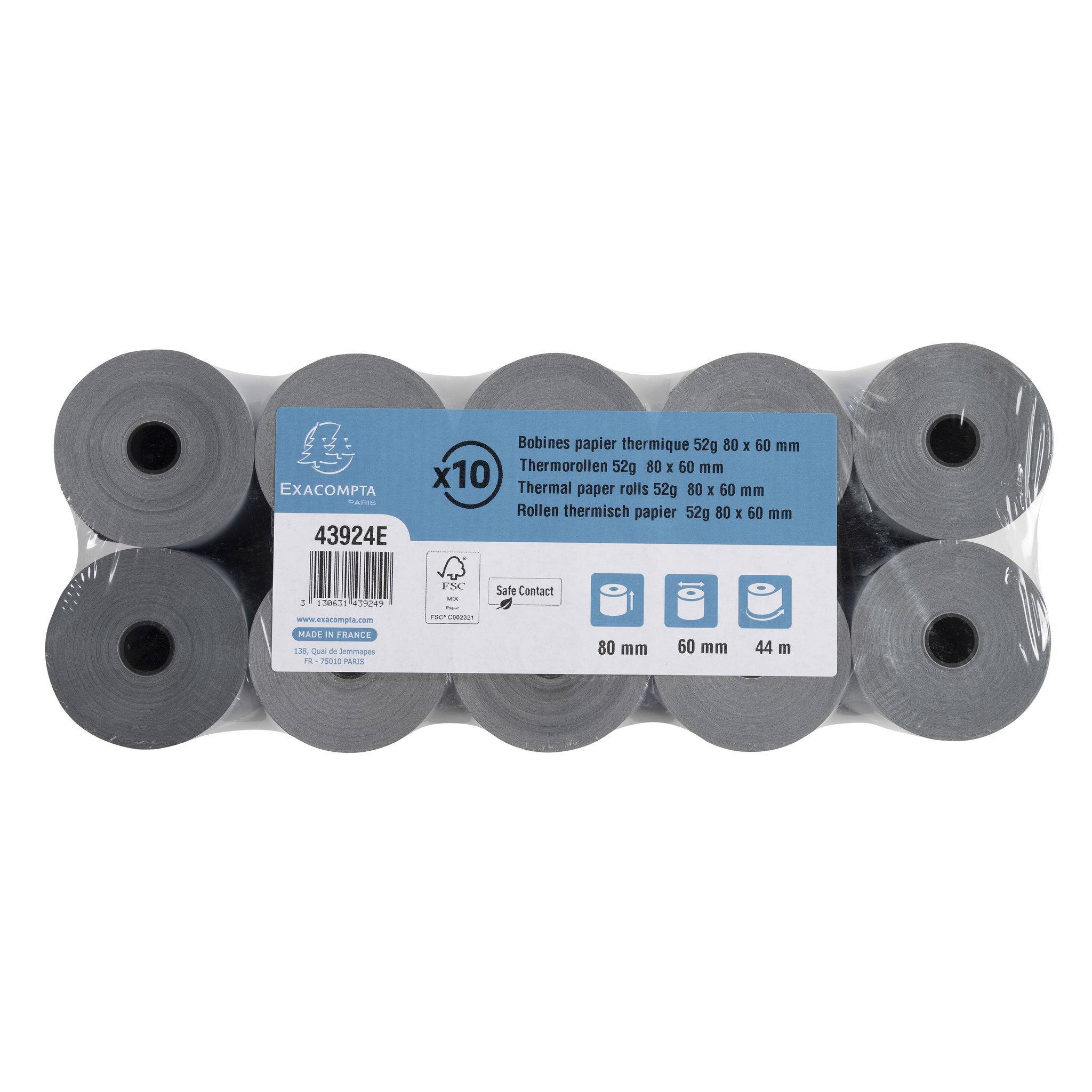 Exacompta 30x Thermorolle für Waagen 80x60mm 44m 1-lagig 52g/m2 Weiß 43924E