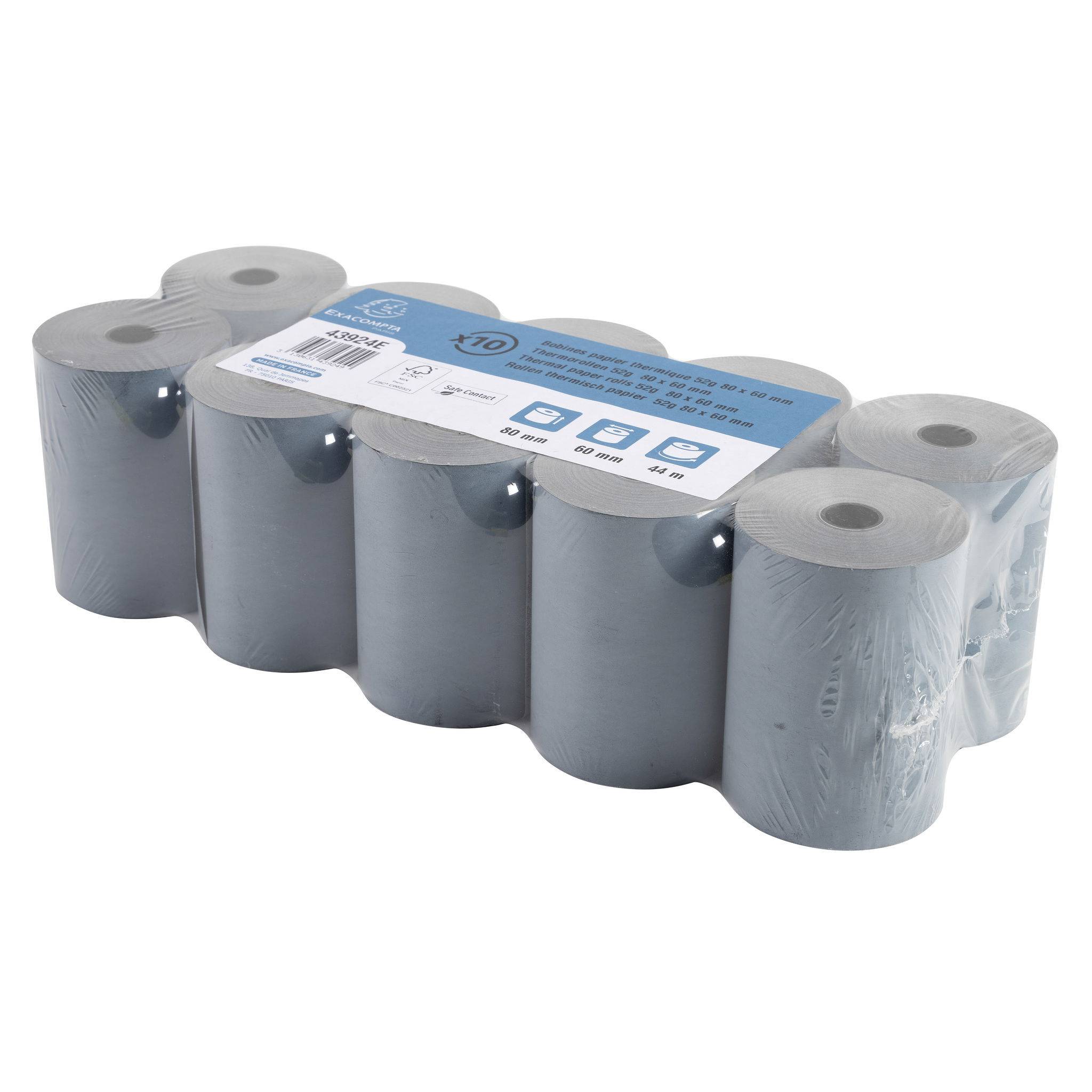 Exacompta 30x Thermorolle für Waagen 80x60mm 44m 1-lagig 52g/m2 Weiß 43924E