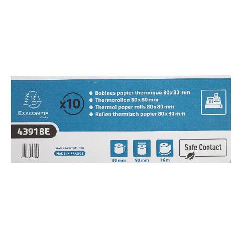 Exacompta 30x thermische Kassenrolle 80x80mm 76m 1-lagig 52g/m2 Weiß 43918E