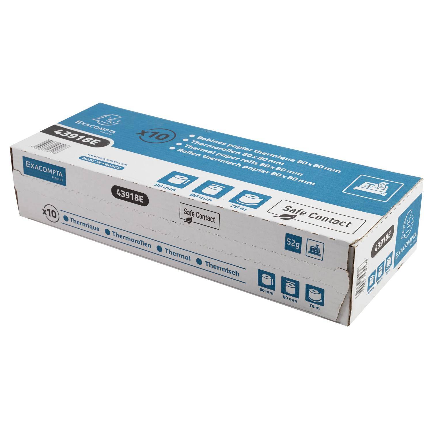 Exacompta 30x thermische Kassenrolle 80x80mm 76m 1-lagig 52g/m2 Weiß 43918E