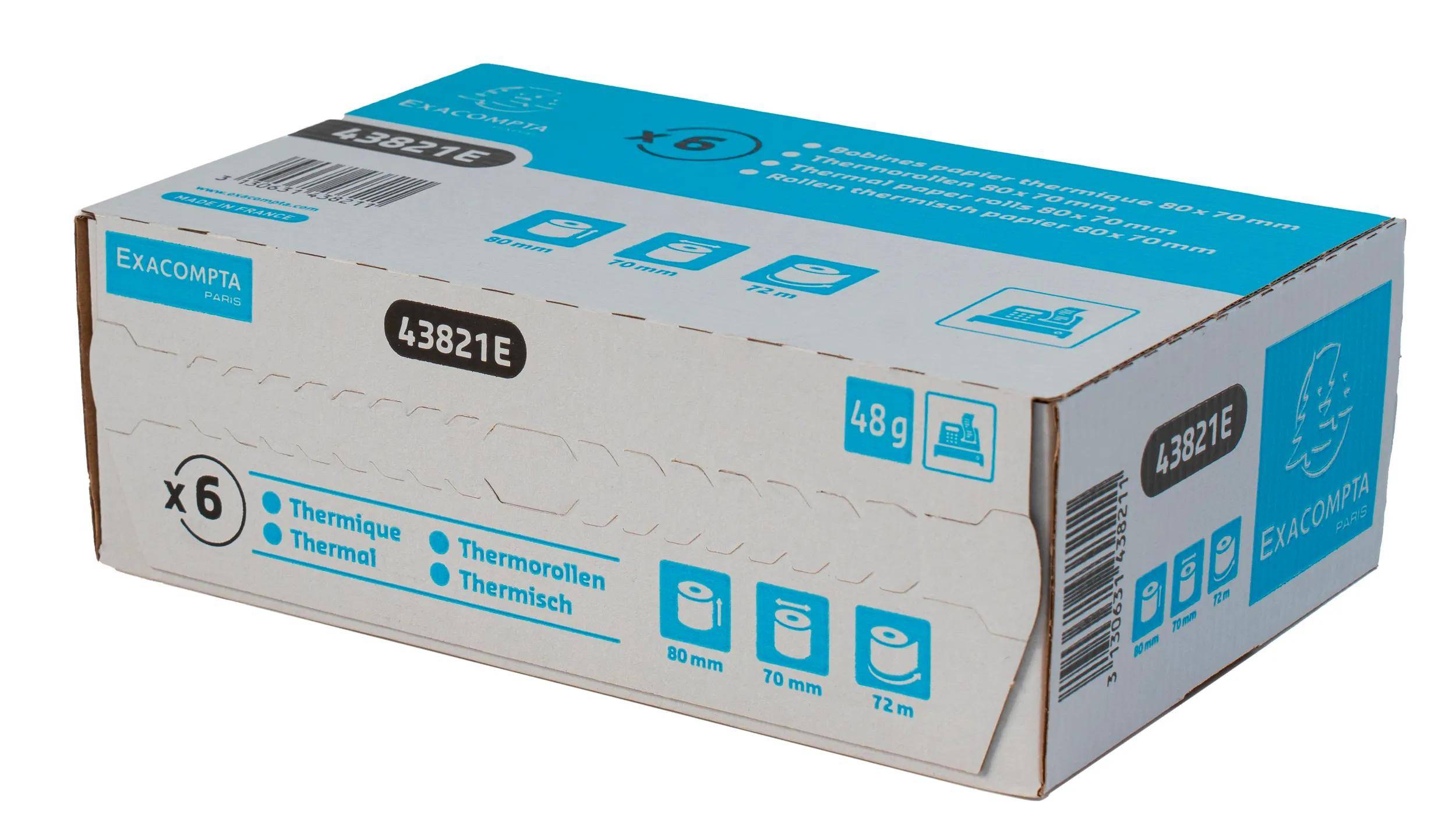 Exacompta 48x 1-lagige thermische Kassenrolle 48g 80x70 mm L: 72 mm Weiß 43821E