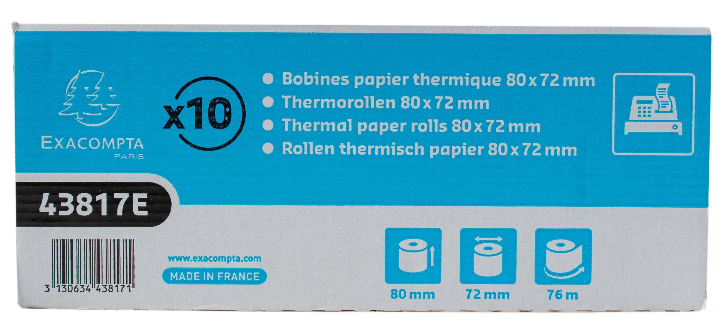 Exacompta 30x 1-lagige thermische Kassenrolle 48g 80x72mm 76m Weiß 43817E