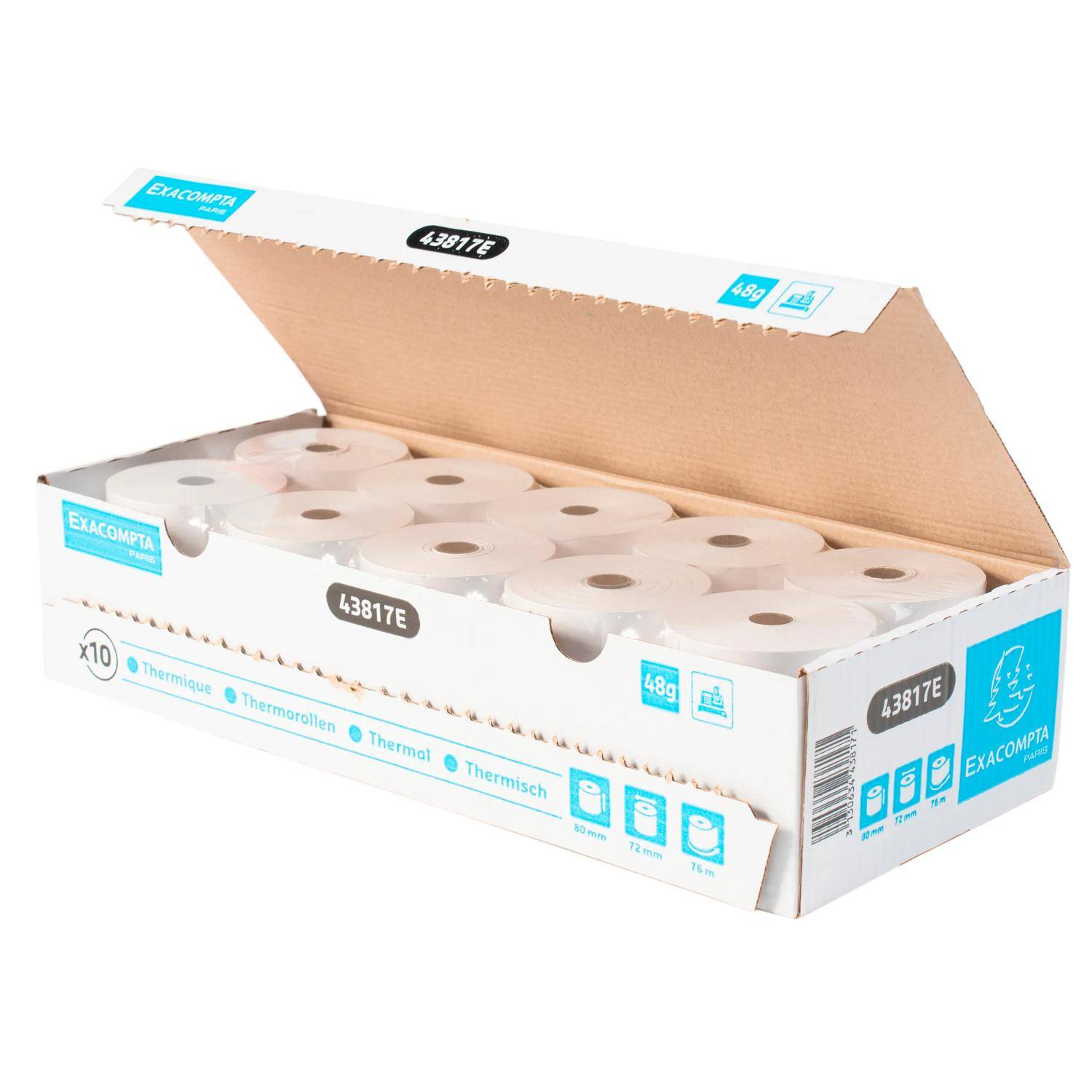 Exacompta 30x 1-lagige thermische Kassenrolle 48g 80x72mm 76m Weiß 43817E