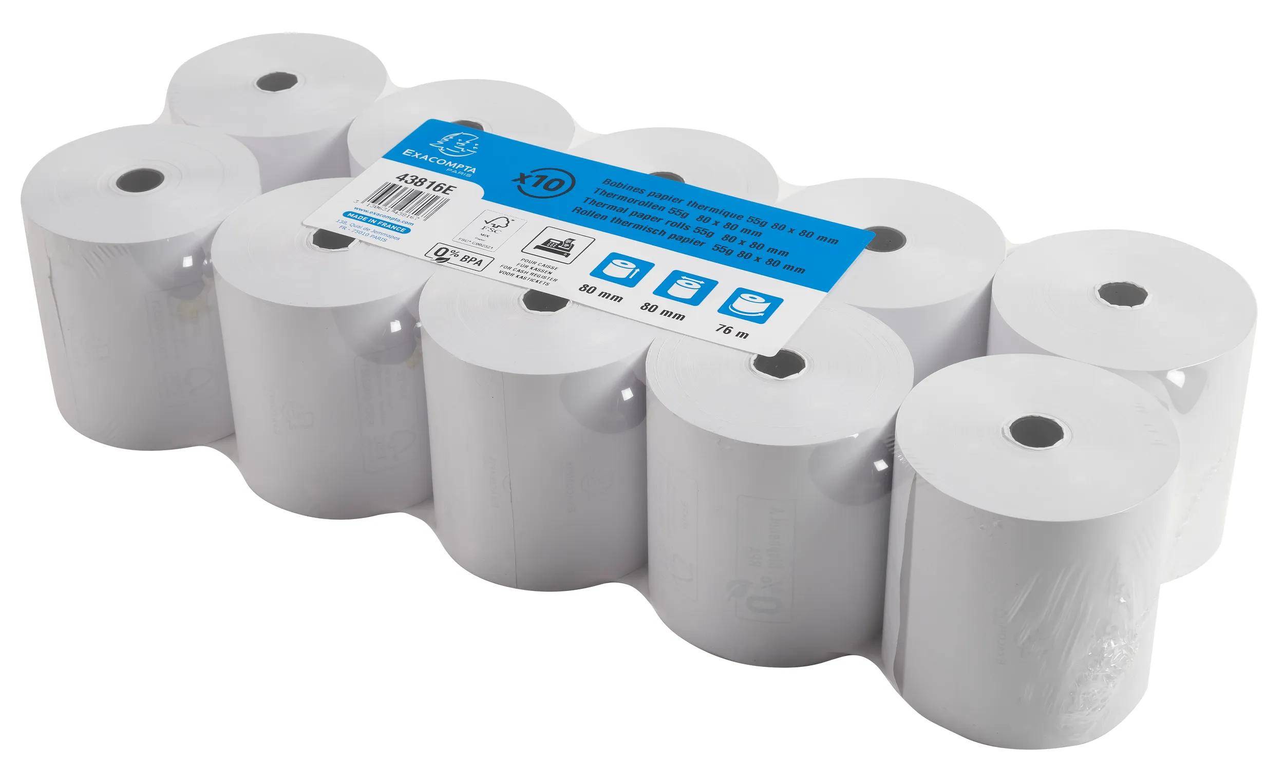 Exacompta 30x Rolle 1-lagig thermisch Kasse 55g Br: 80mm L: 76m Weiß 43816E
