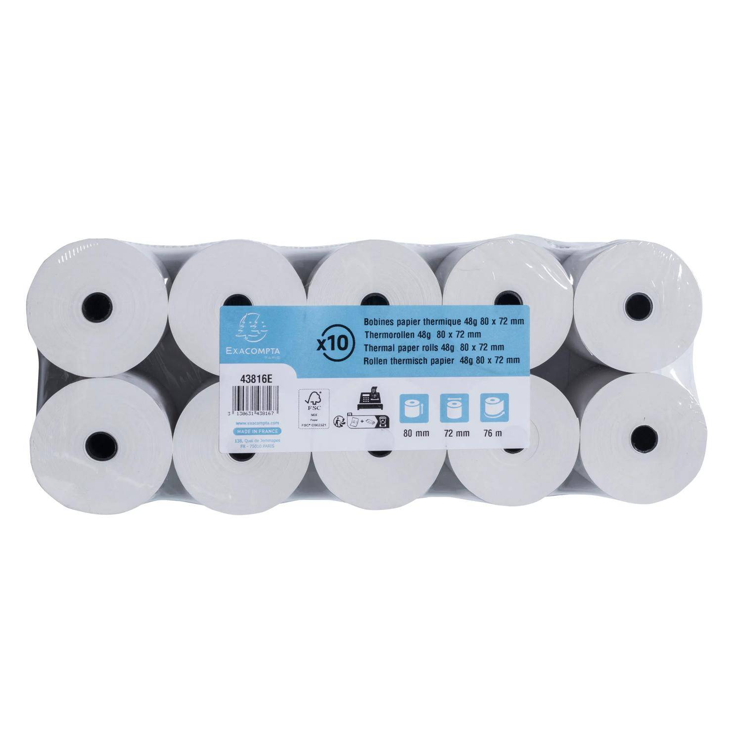 Exacompta 30x Rolle 1-lagig thermisch Kasse 55g Br: 80mm L: 76m Weiß 43816E
