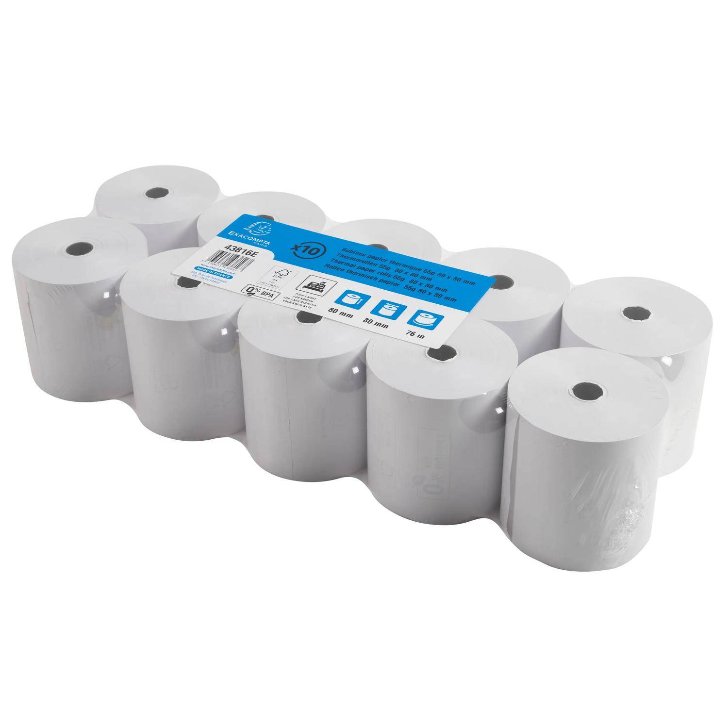 Exacompta 30x Rolle 1-lagig thermisch Kasse 55g Br: 80mm L: 76m Weiß 43816E