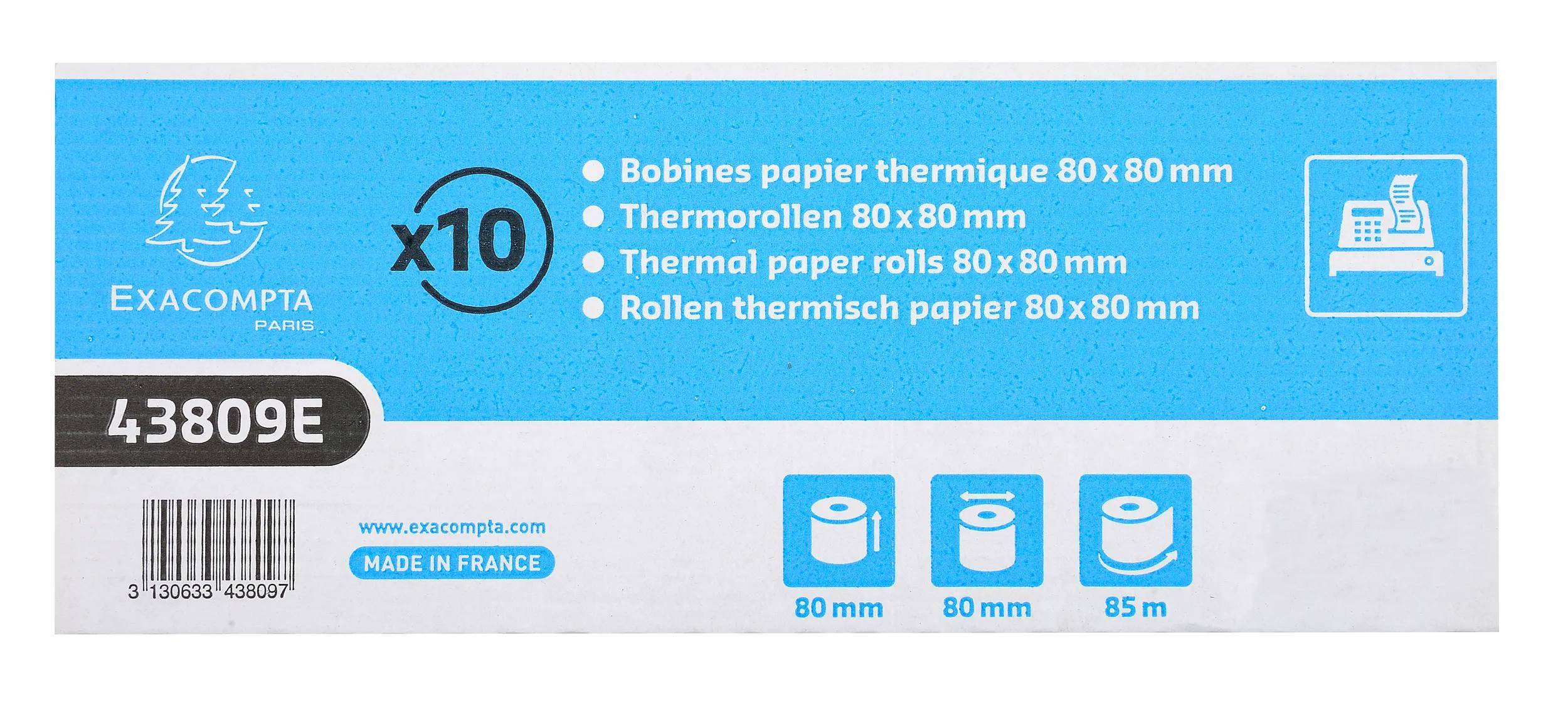 Exacompta 30x Rolle 1-lagig thermisch Kasse 48g B: 80mm L: 90m Weiß 43809E