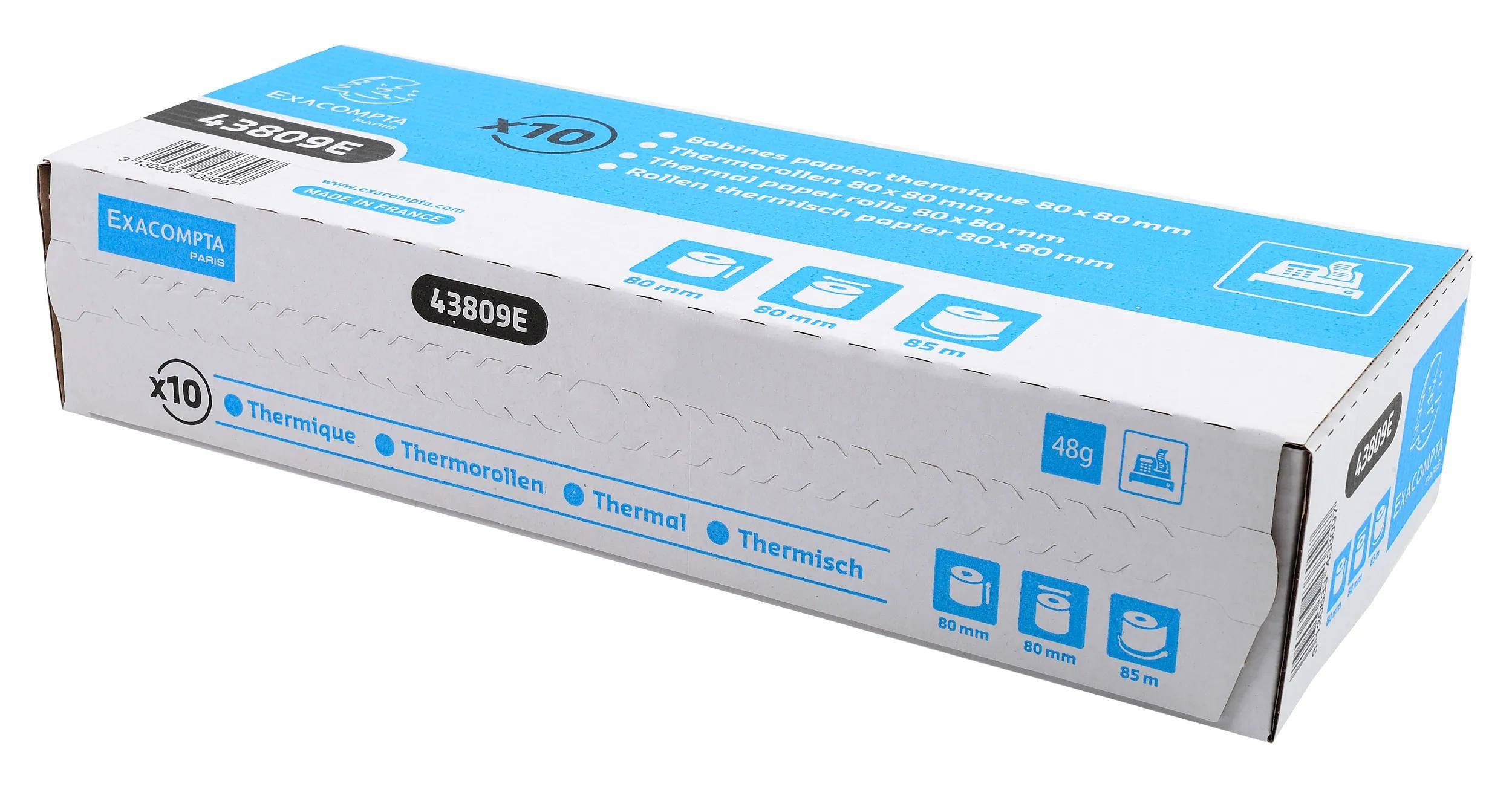 Exacompta 30x Rolle 1-lagig thermisch Kasse 48g B: 80mm L: 90m Weiß 43809E