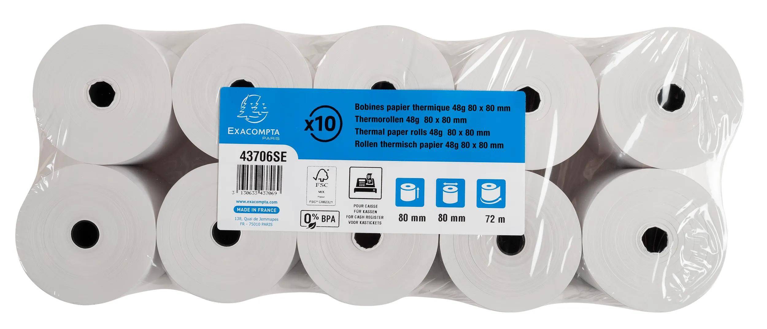 Exacompta 30x Thermorolle Kasse 1-lagig 55g 80x80mmm BPA-frei Weiß 43706SE