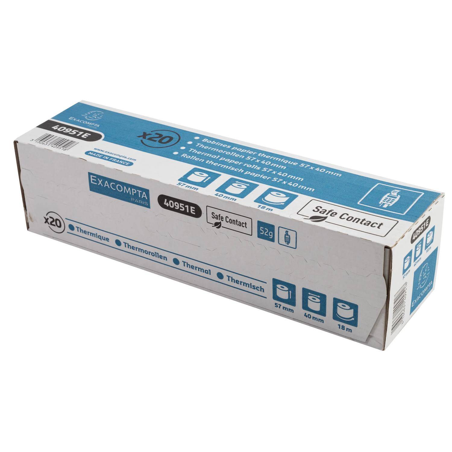 Exacompta 120x Thermorolle für EC 57x40mm -18m 1-lagig 52g/m2 Weiß 40951E