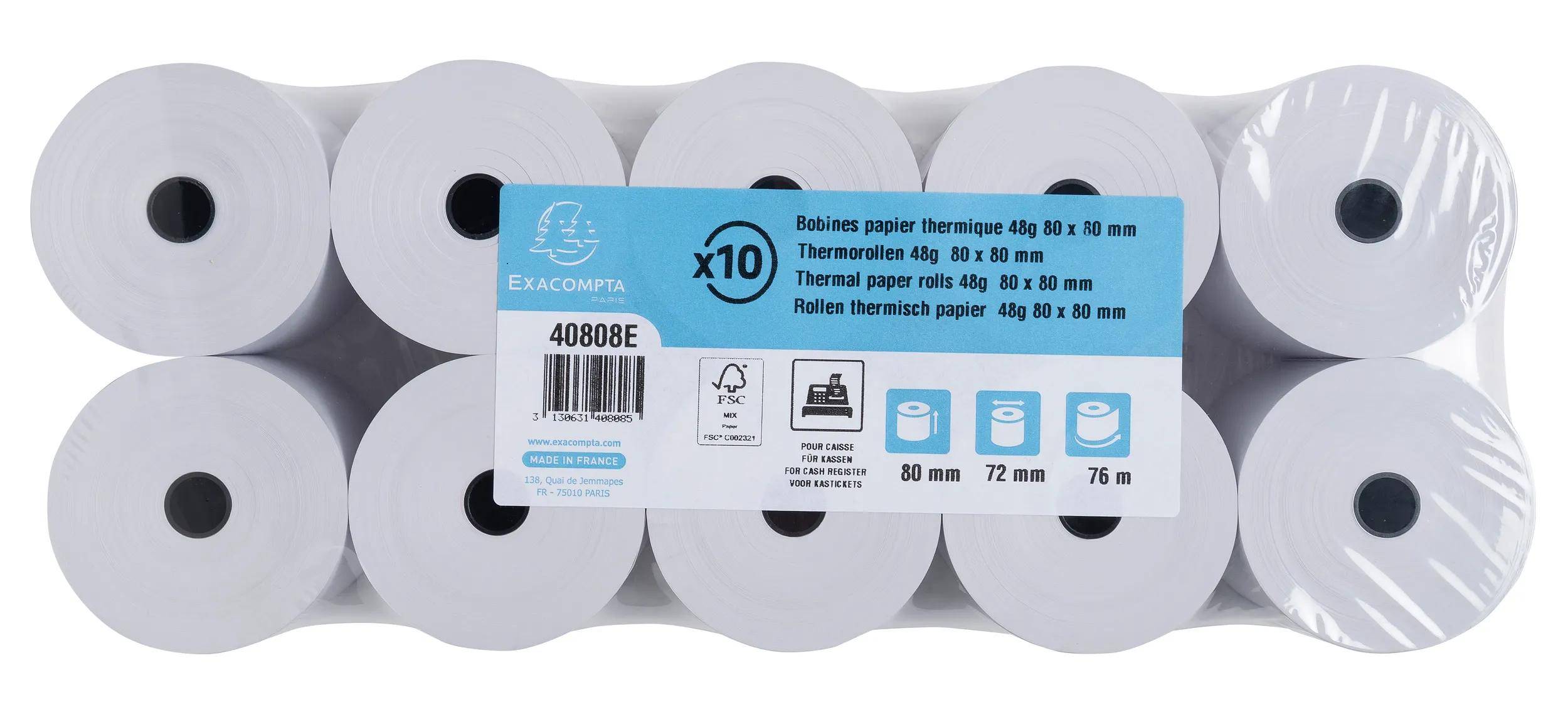 Exacompta 30x Rolle 1-lagig thermisch Kasse 55g B: 80mm L: 76m Weiß 40808E