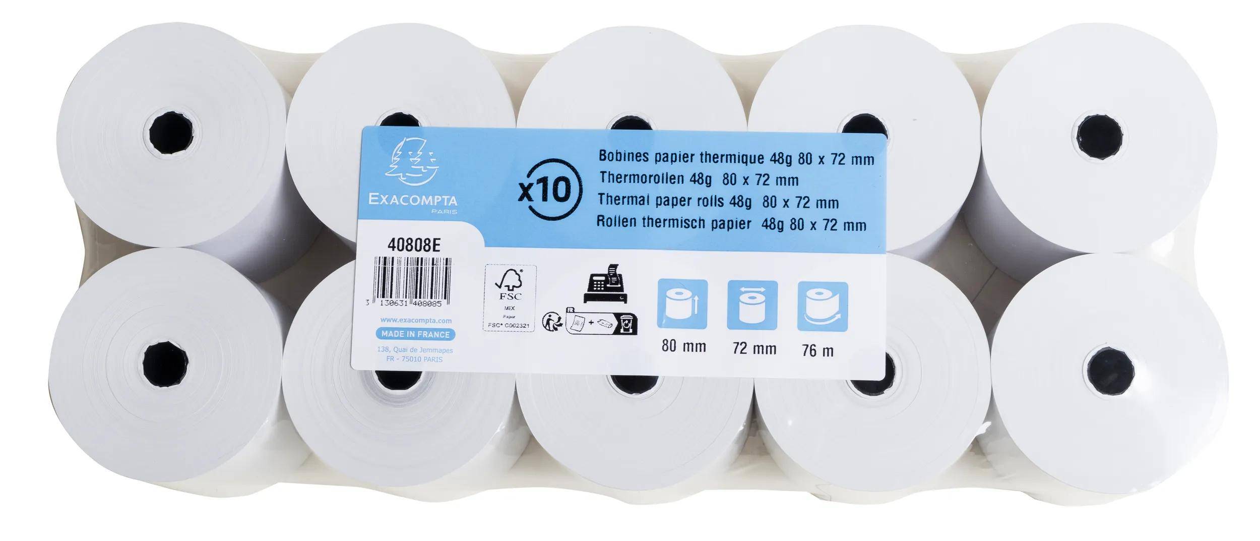 Exacompta 30x Rolle 1-lagig thermisch Kasse 55g B: 80mm L: 76m Weiß 40808E