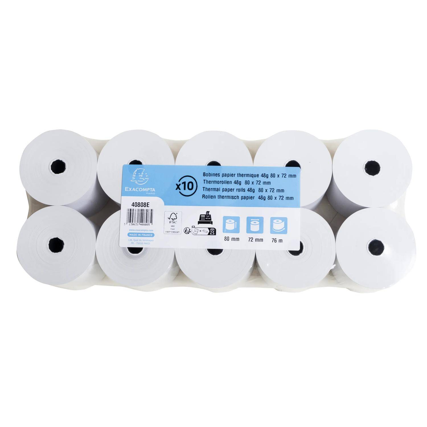 Exacompta 30x Rolle 1-lagig thermisch Kasse 55g B: 80mm L: 76m Weiß 40808E