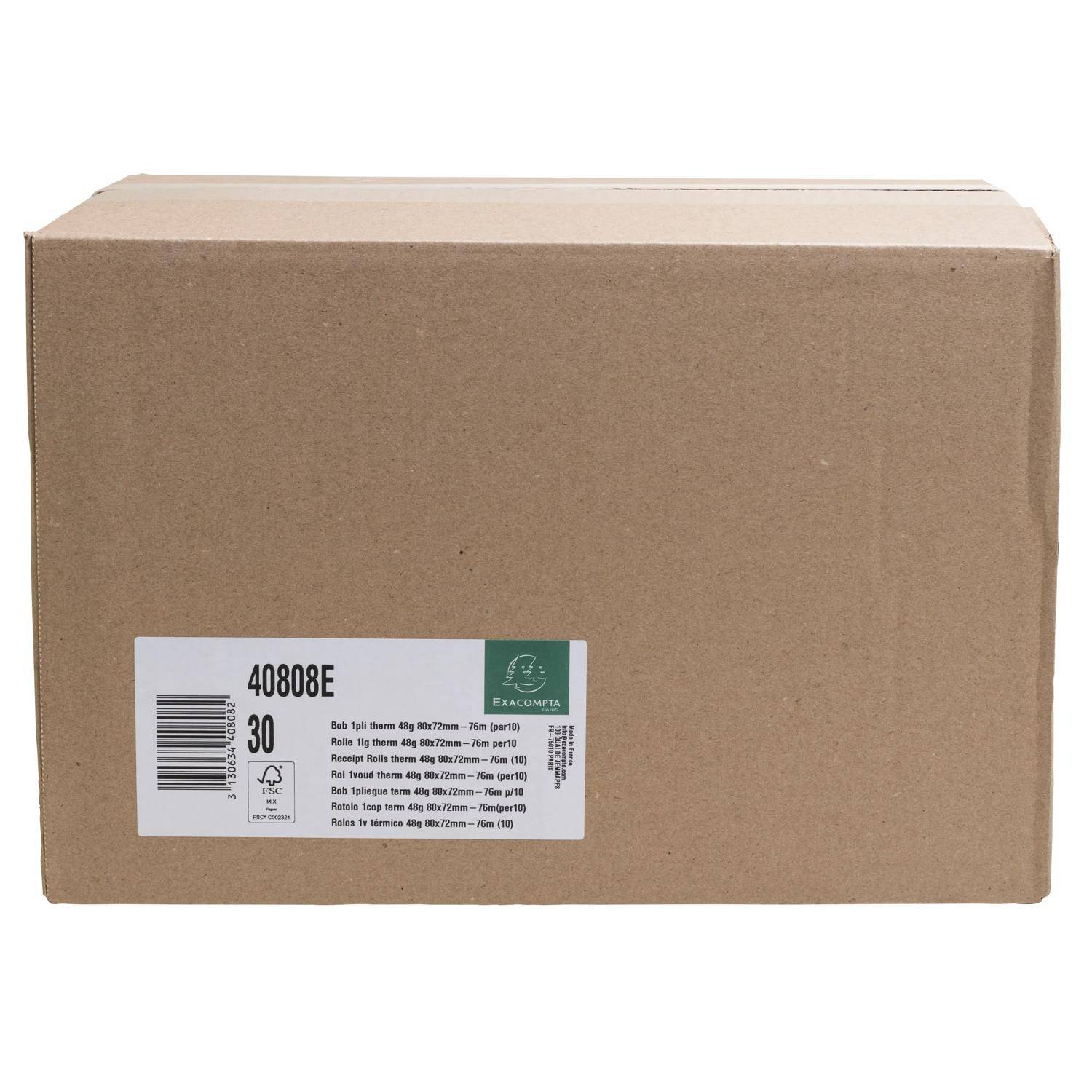 Exacompta 30x Rolle 1-lagig thermisch Kasse 55g B: 80mm L: 76m Weiß 40808E