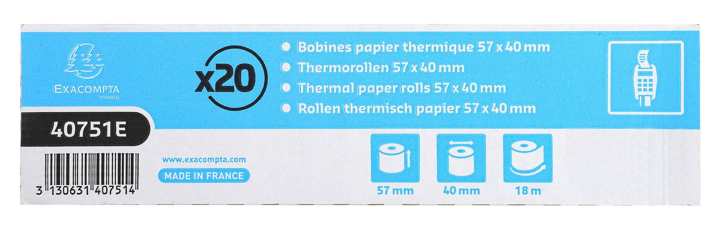 Exacompta 120x Thermorolle 1-lagig 55g/m2 57x18mx12 - Weiß - 40751E