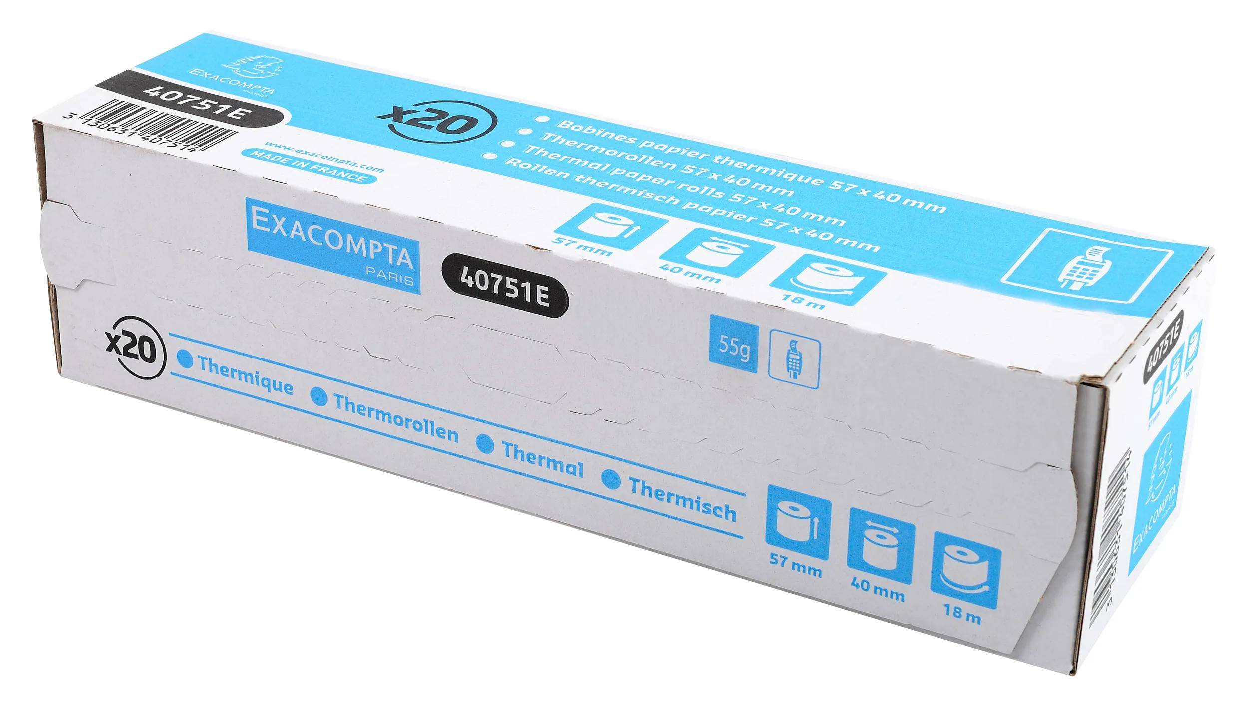 Exacompta 120x Thermorolle 1-lagig 55g/m2 57x18mx12 - Weiß - 40751E
