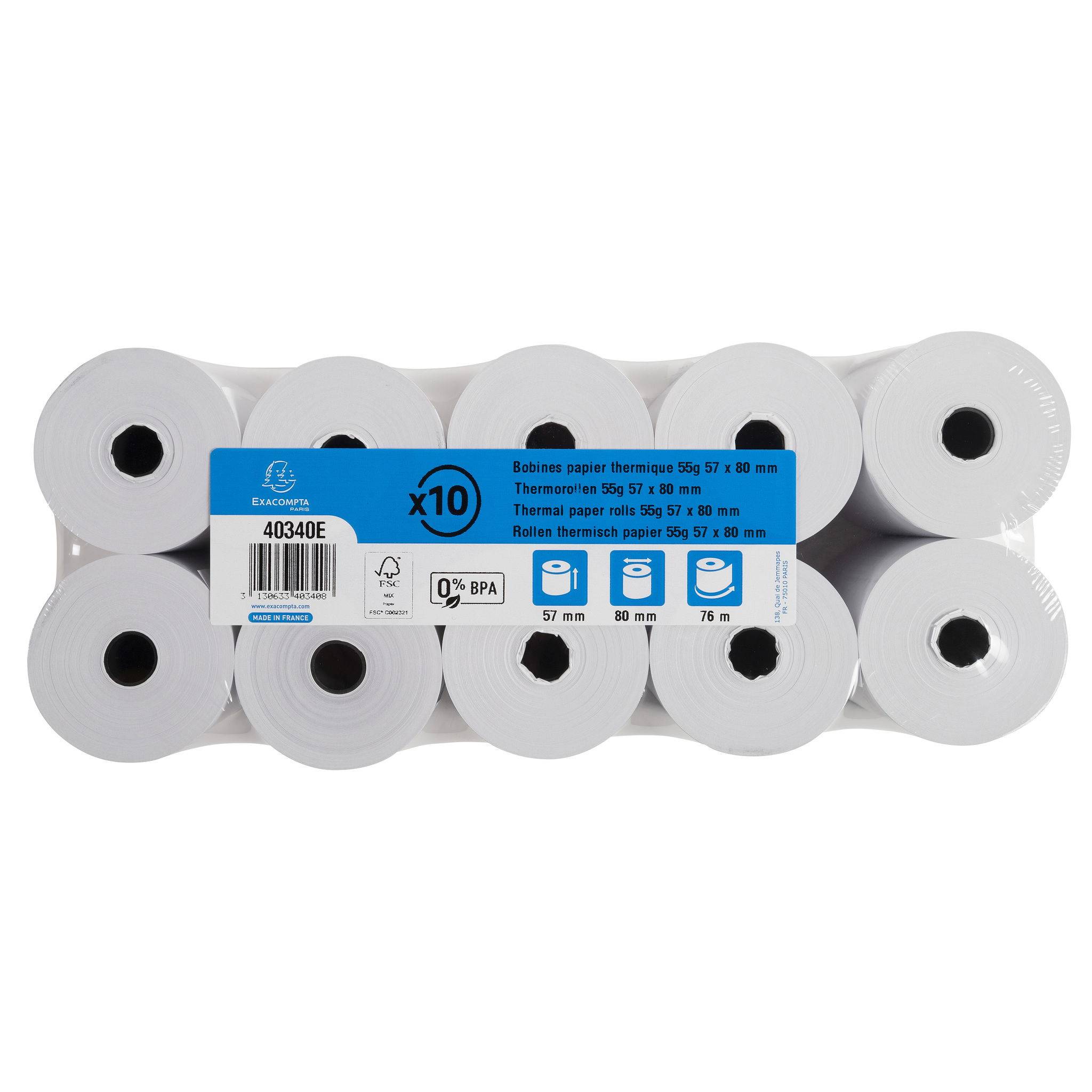 Exacompta 50x Thermorolle 1-lagig 55g/m2 57x76mx12 - Weiß - 40340E