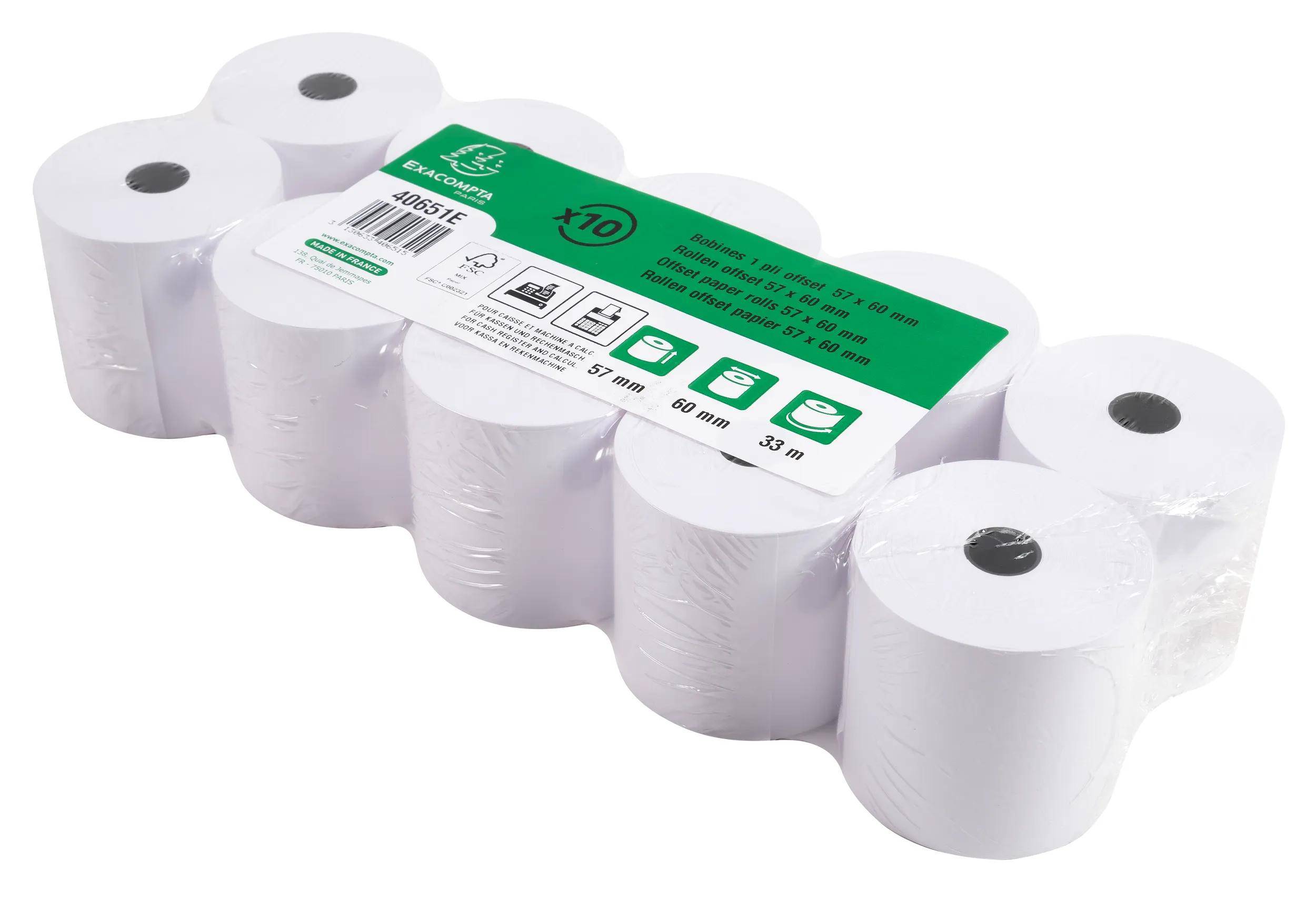 Exacompta 50x Rolle 1-lagig Offset 60g/m2 57x33mx12 - Weiß - 40651E
