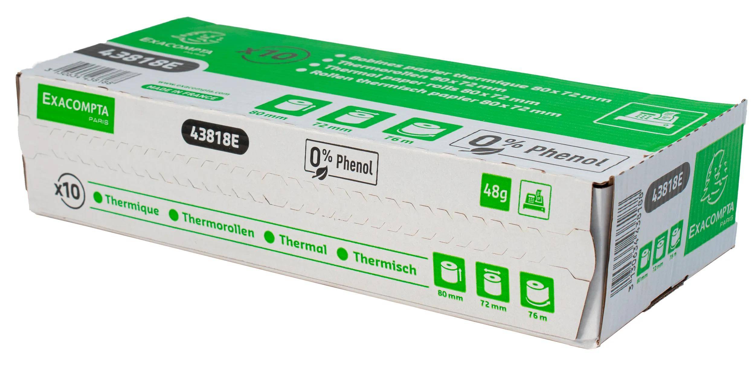 Exacompta 30x 1-lagige thermische Kassenrolle 48g 80x72mm Länge 76m Weiß 43818E
