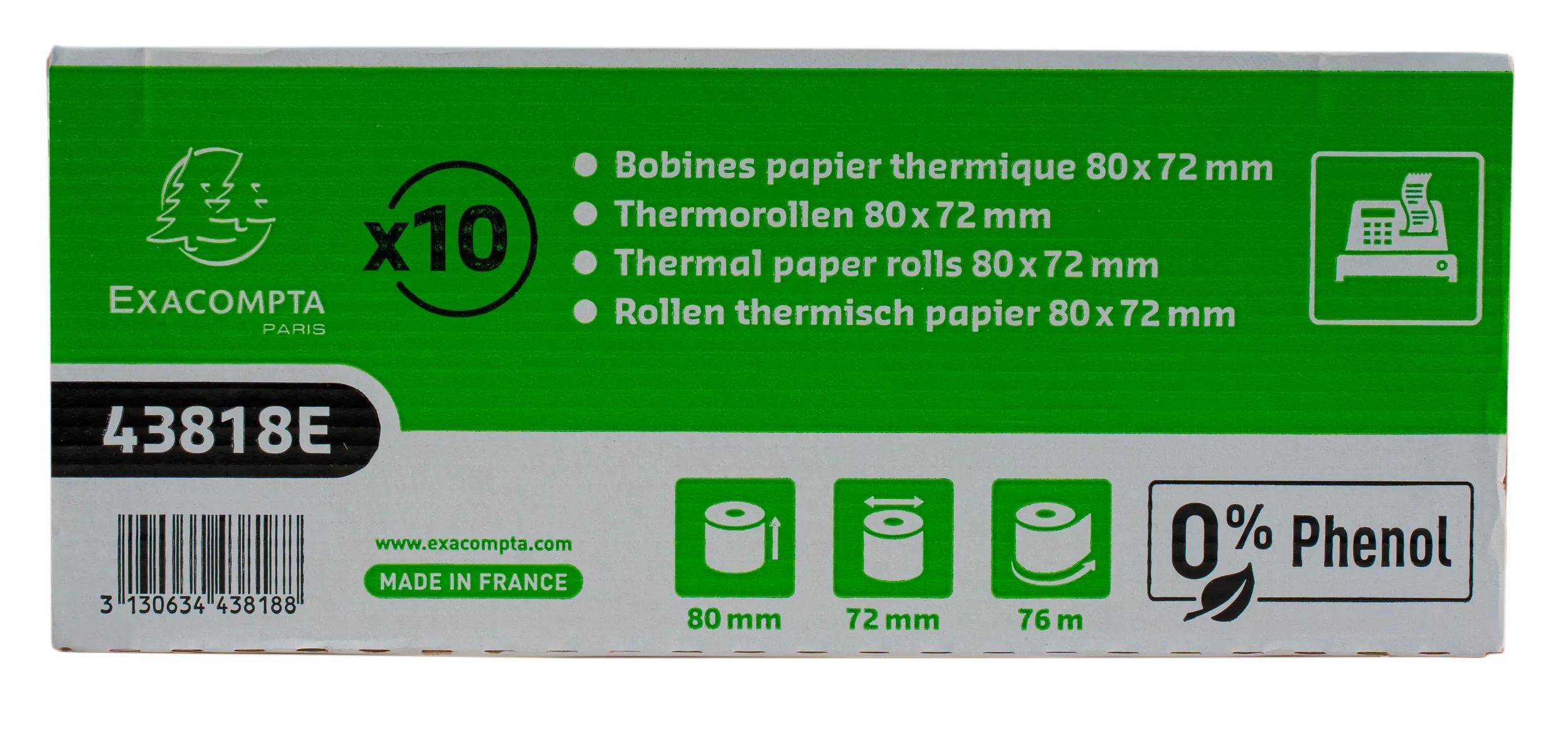 Exacompta 30x 1-lagige thermische Kassenrolle 48g 80x72mm Länge 76m Weiß 43818E
