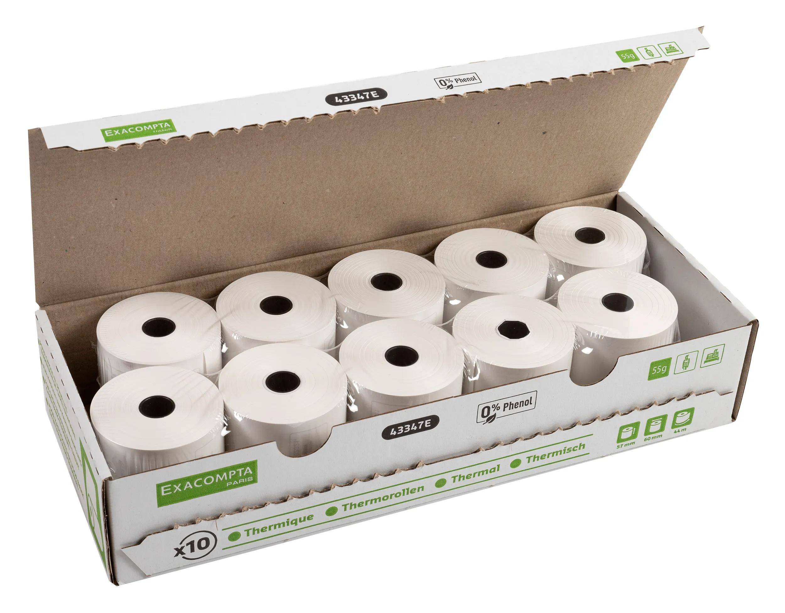 Exacompta 60x Thermorolle für Kassen EC 57x60mm 1-lagig 55g/m2 Weiß 43347E