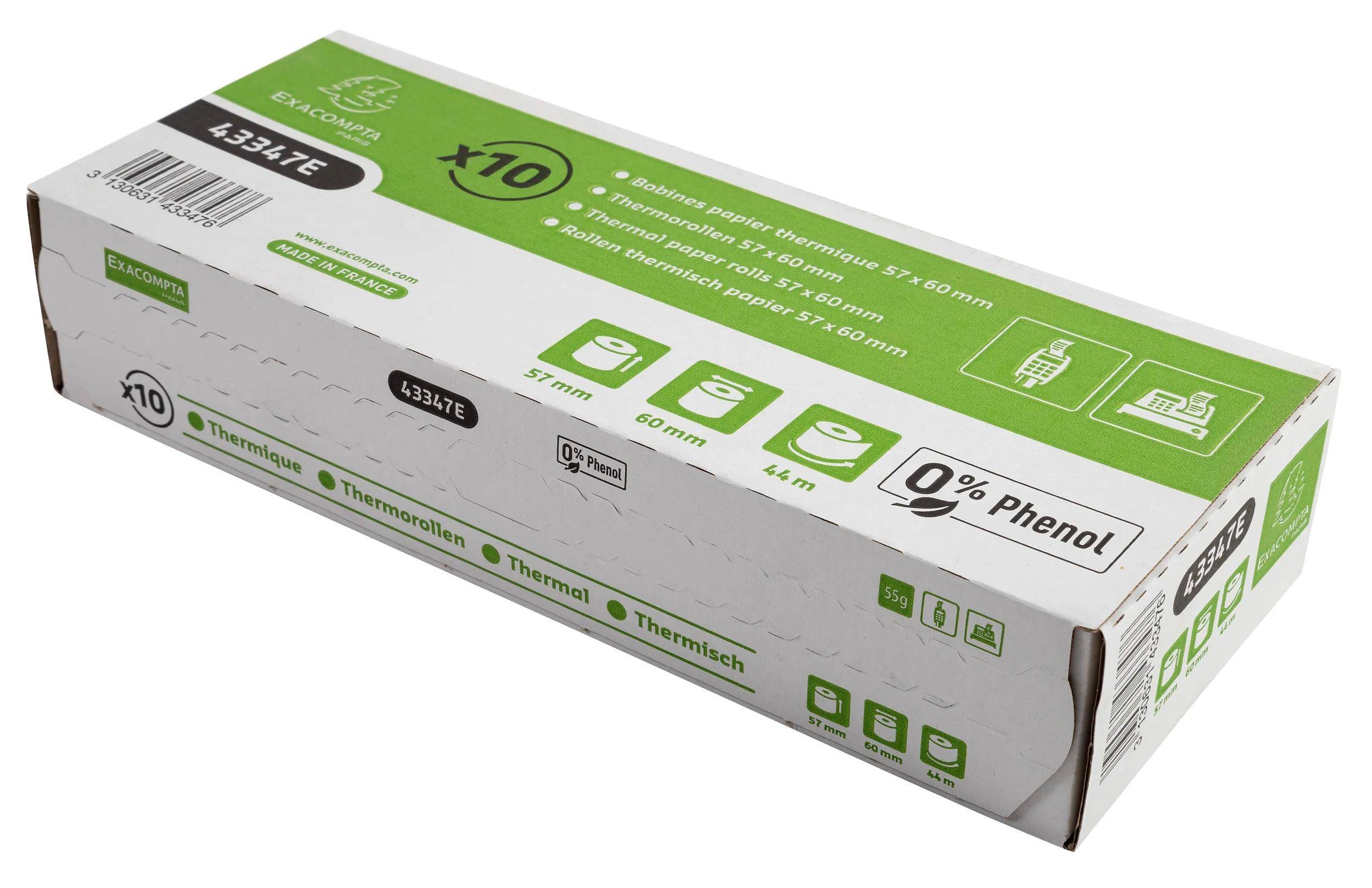 Exacompta 60x Thermorolle für Kassen EC 57x60mm 1-lagig 55g/m2 Weiß 43347E