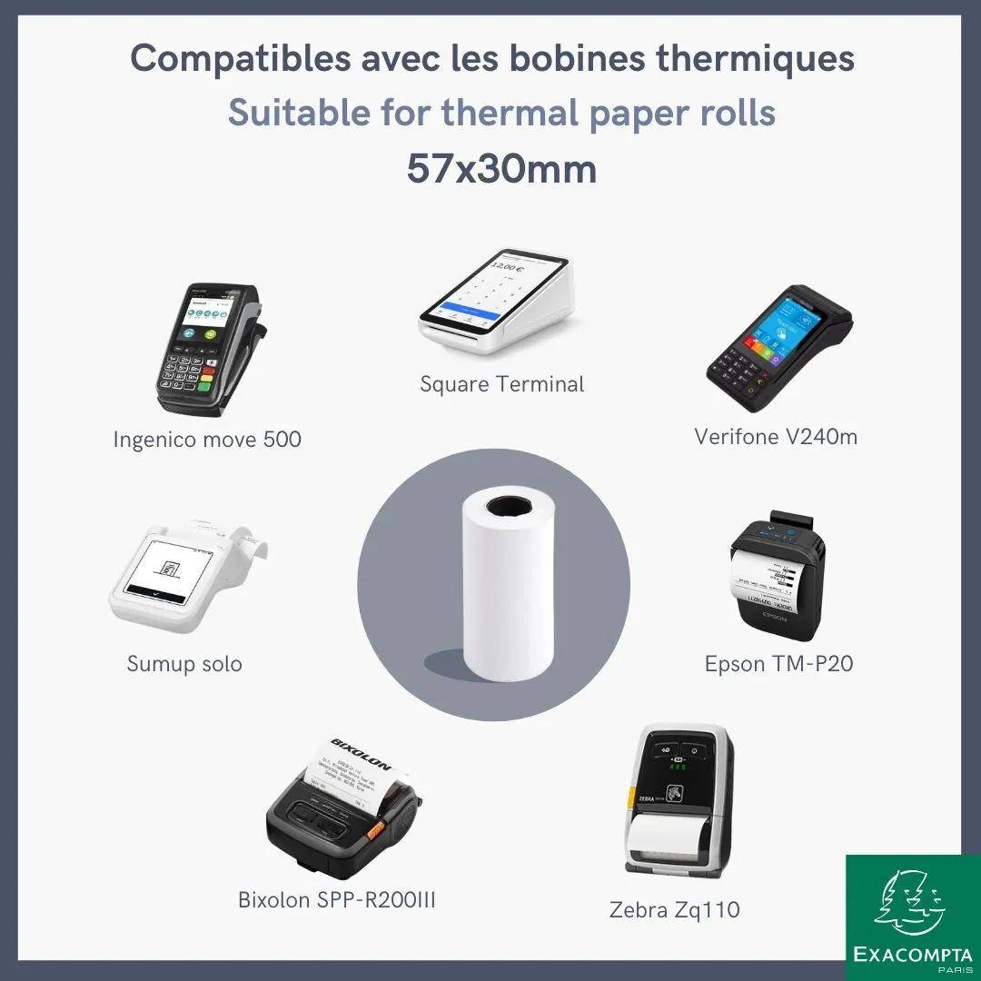 Exacompta 120x Thermorolle für Kartenzahlung 57x30mm 1-lagig 55g/m2 Weiß 43642E