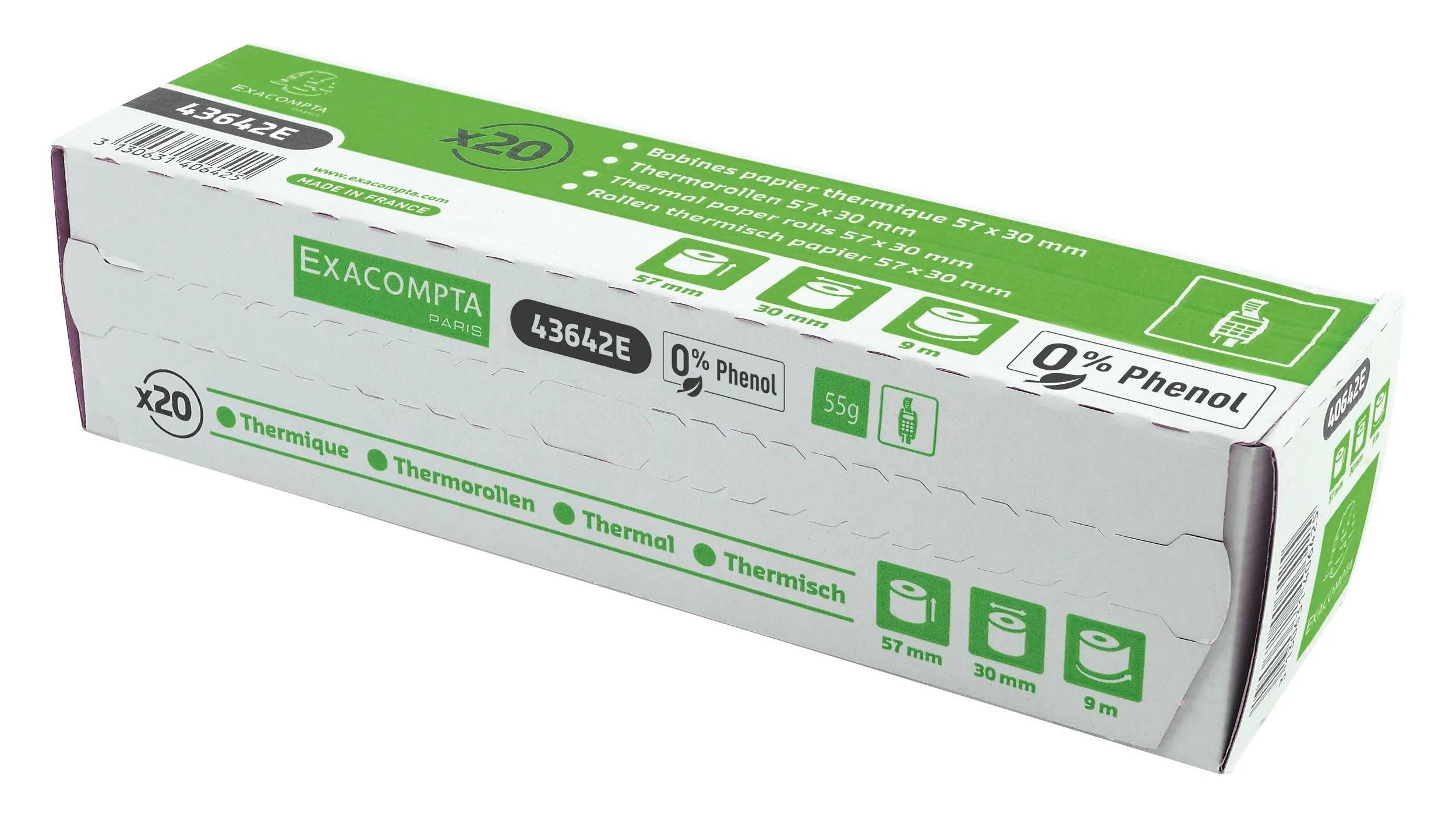 Exacompta 120x Thermorolle für Kartenzahlung 57x30mm 1-lagig 55g/m2 Weiß 43642E