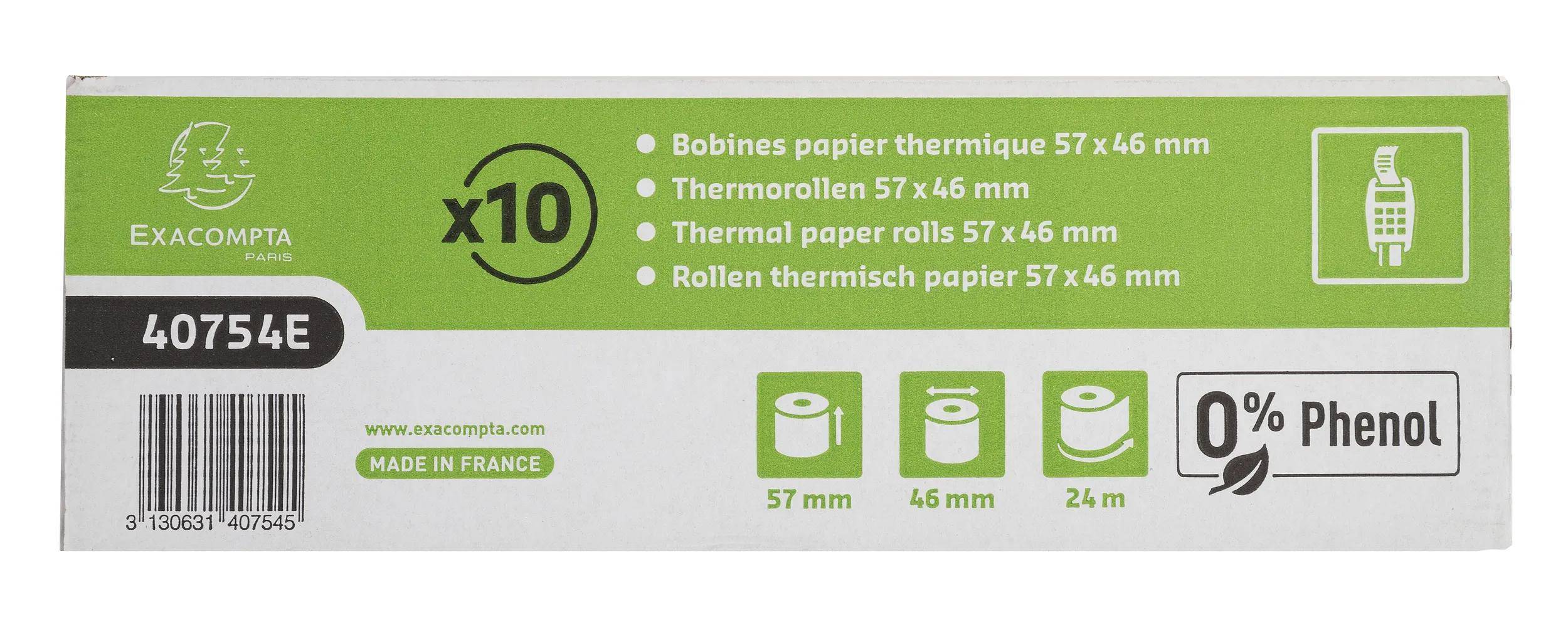 Exacompta 30x Thermorolle 1-lagig 55g/m2 57x46mx12 - Weiß - 40754E