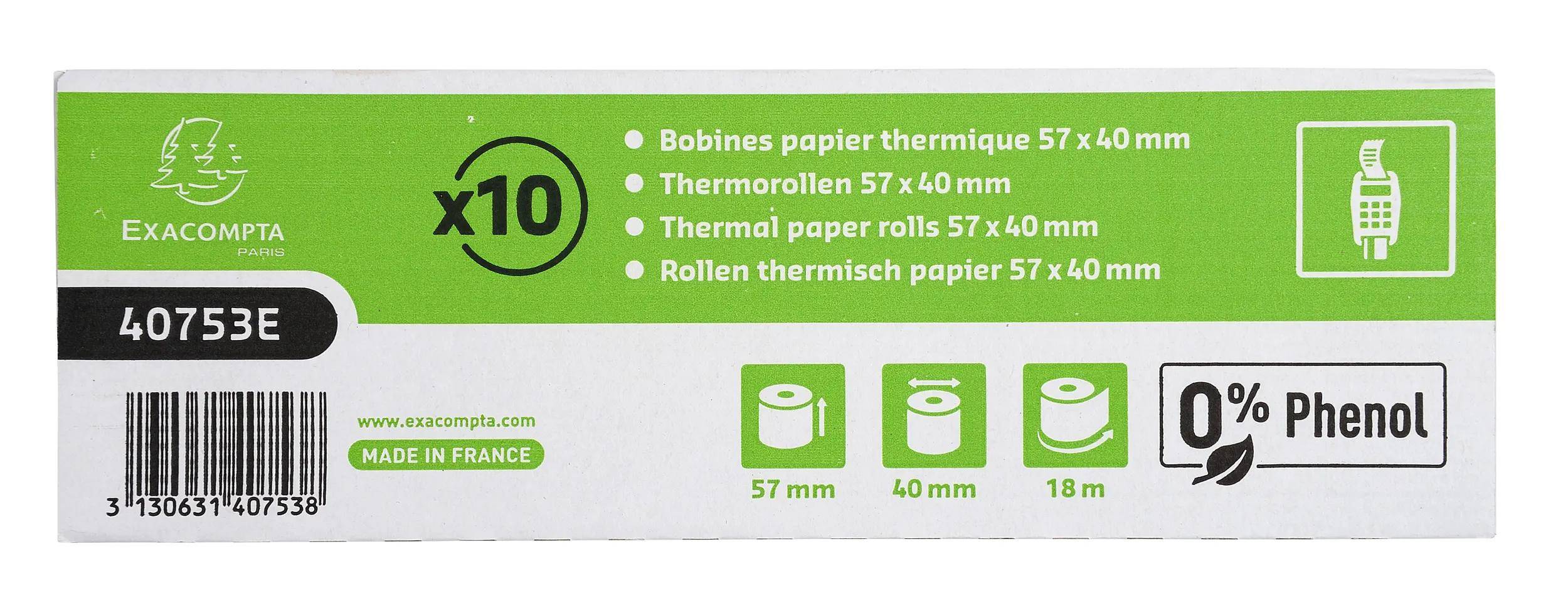 Exacompta 60x Thermorolle 1-lagig 55g/m2 57x40mx12 - Weiß - 40753E