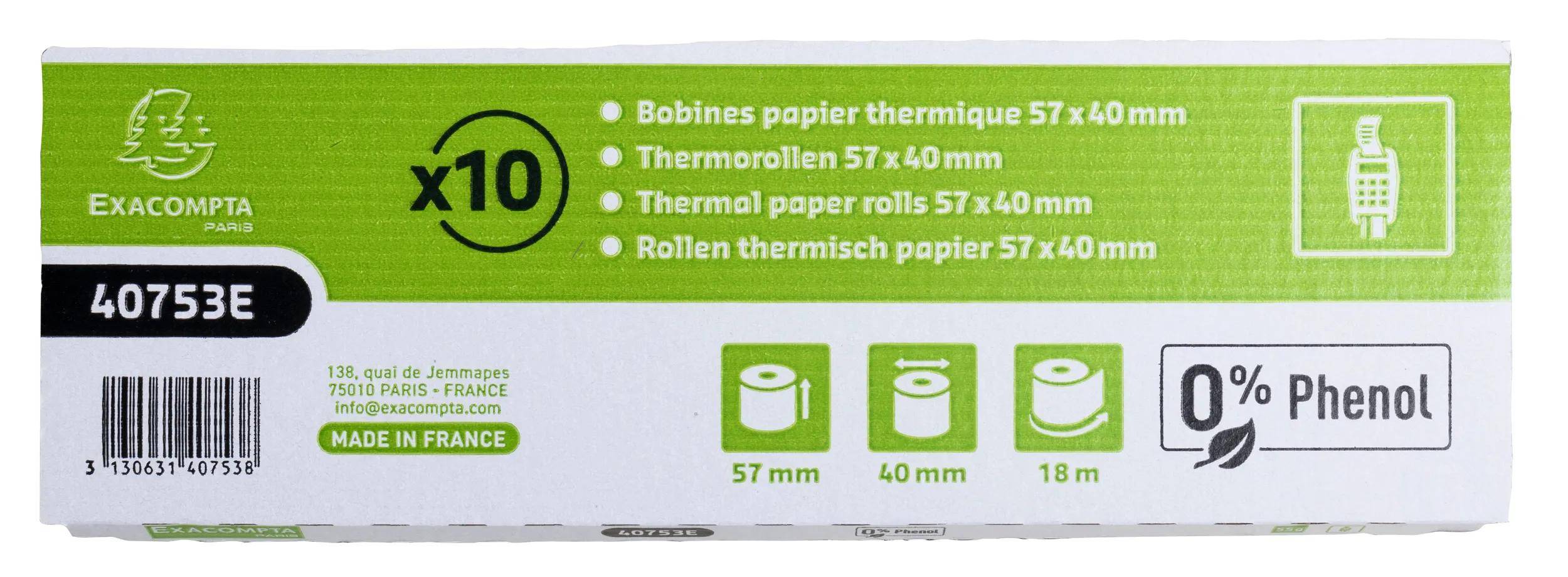 Exacompta 60x Thermorolle 1-lagig 55g/m2 57x40mx12 - Weiß - 40753E