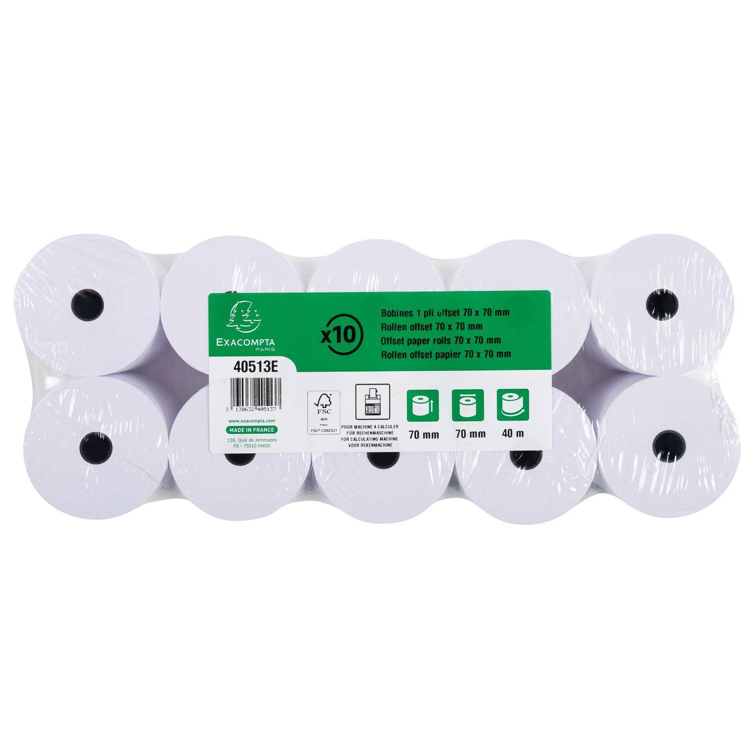 Exacompta 50x Additionsrolle 1-lagig Offset 60g/m2 70x70mx12 - Weiß - 40513E