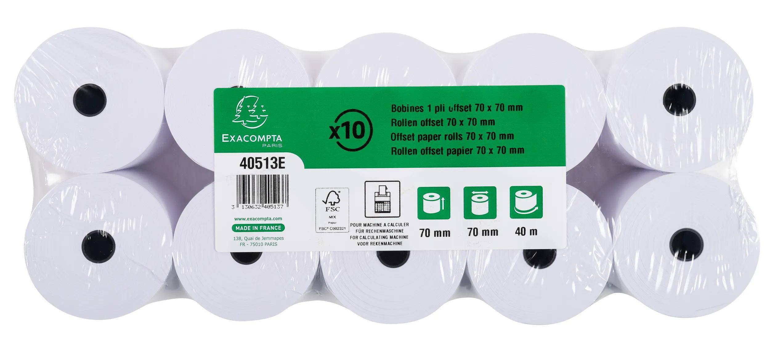 Exacompta 50x Additionsrolle 1-lagig Offset 60g/m2 70x70mx12 - Weiß - 40513E