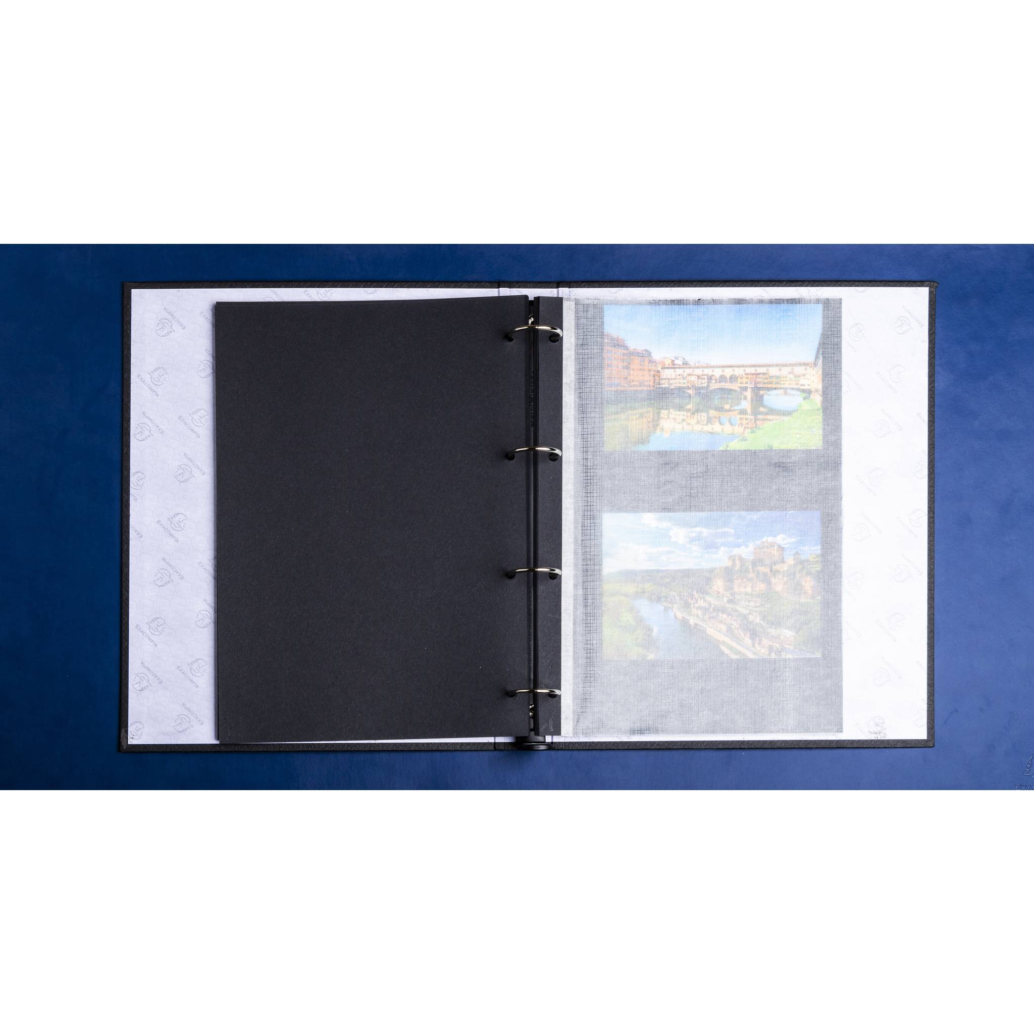 Exacompta Fotoalbum Ringmechanik 60 schwarze Seiten 32x26x4 cm Schwarz 17601E
