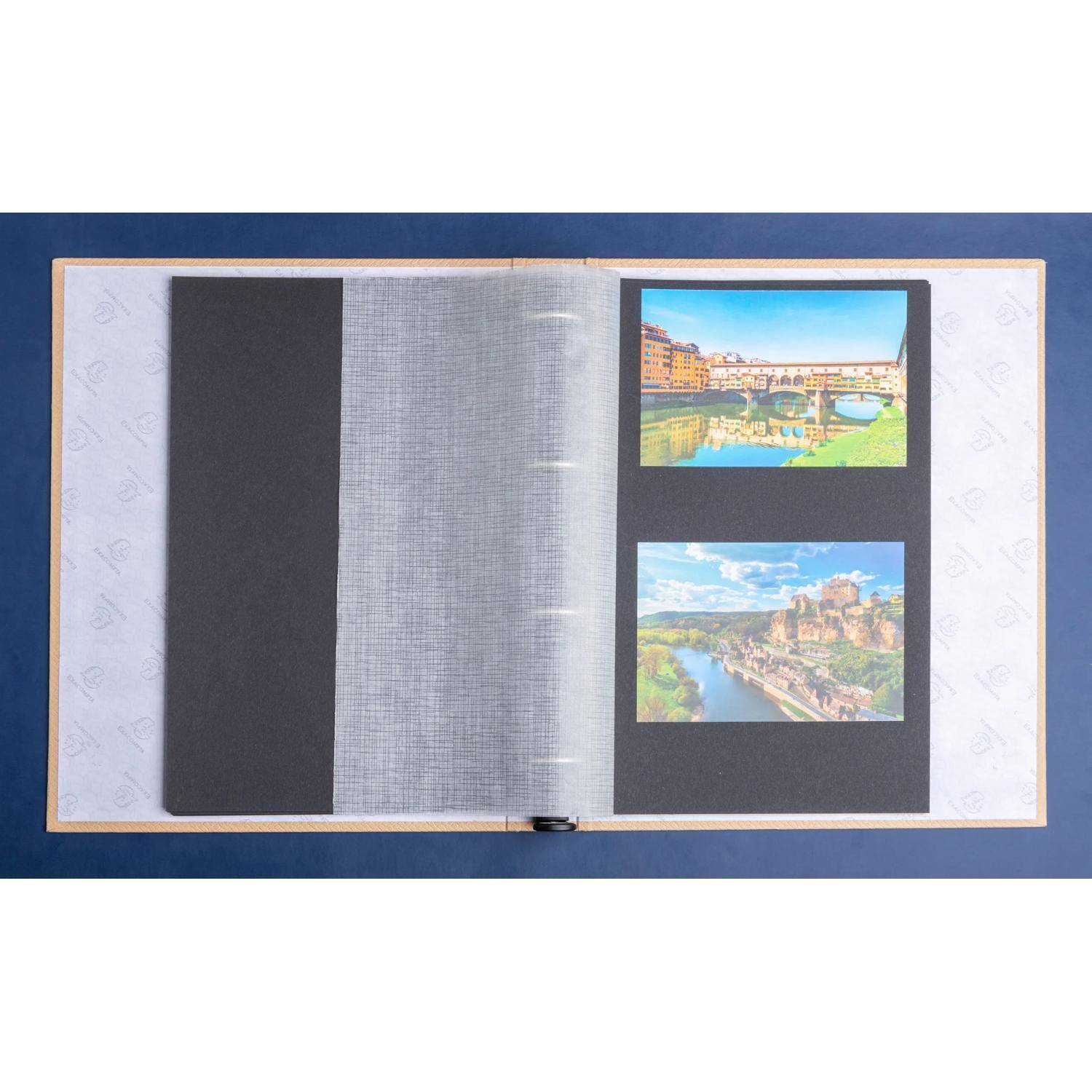 Exacompta Fotoalbum Ringmechanik 60 schwarze Seiten 32x26x4 cm Beige 17602E