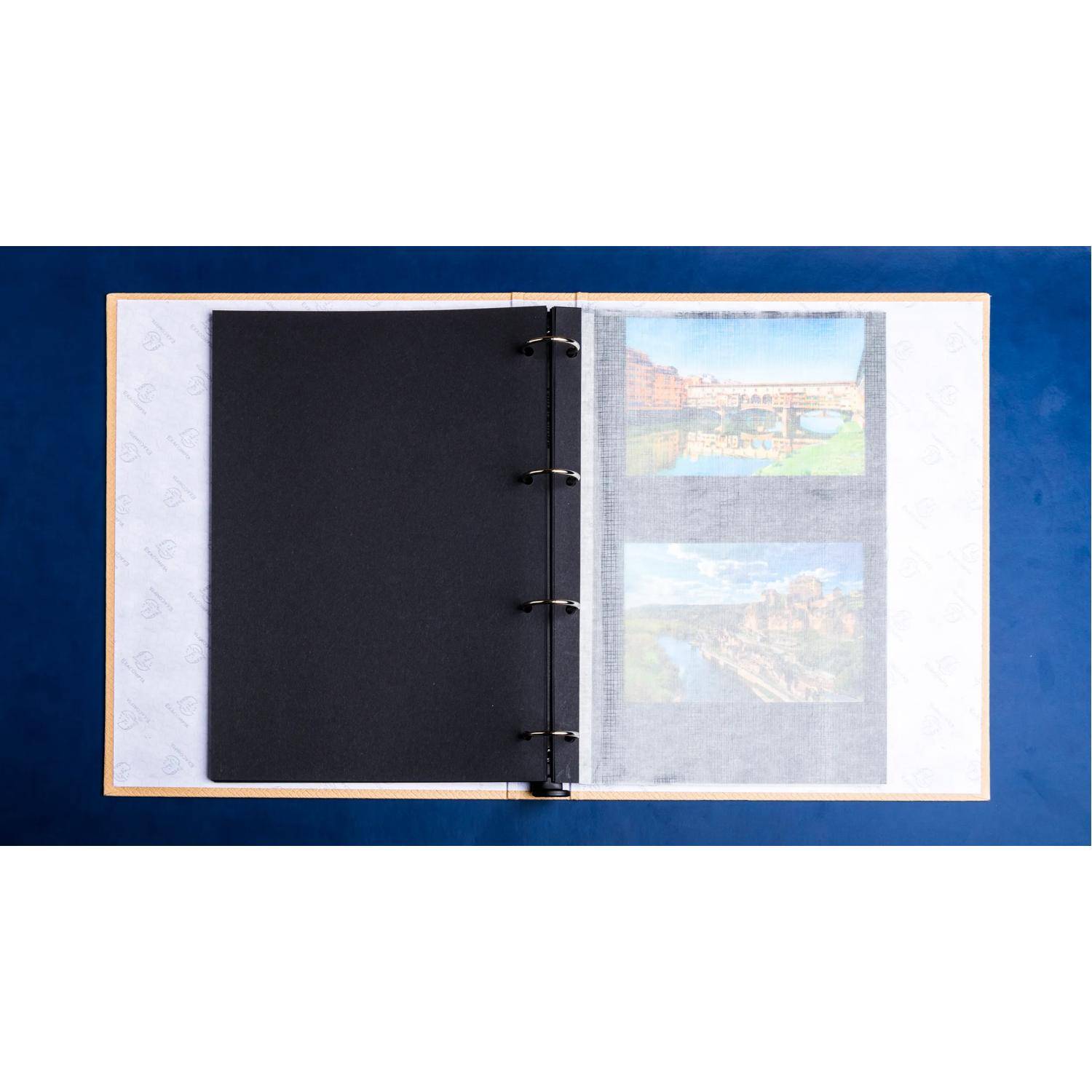 Exacompta Fotoalbum Ringmechanik 60 schwarze Seiten 32x26x4 cm Beige 17602E