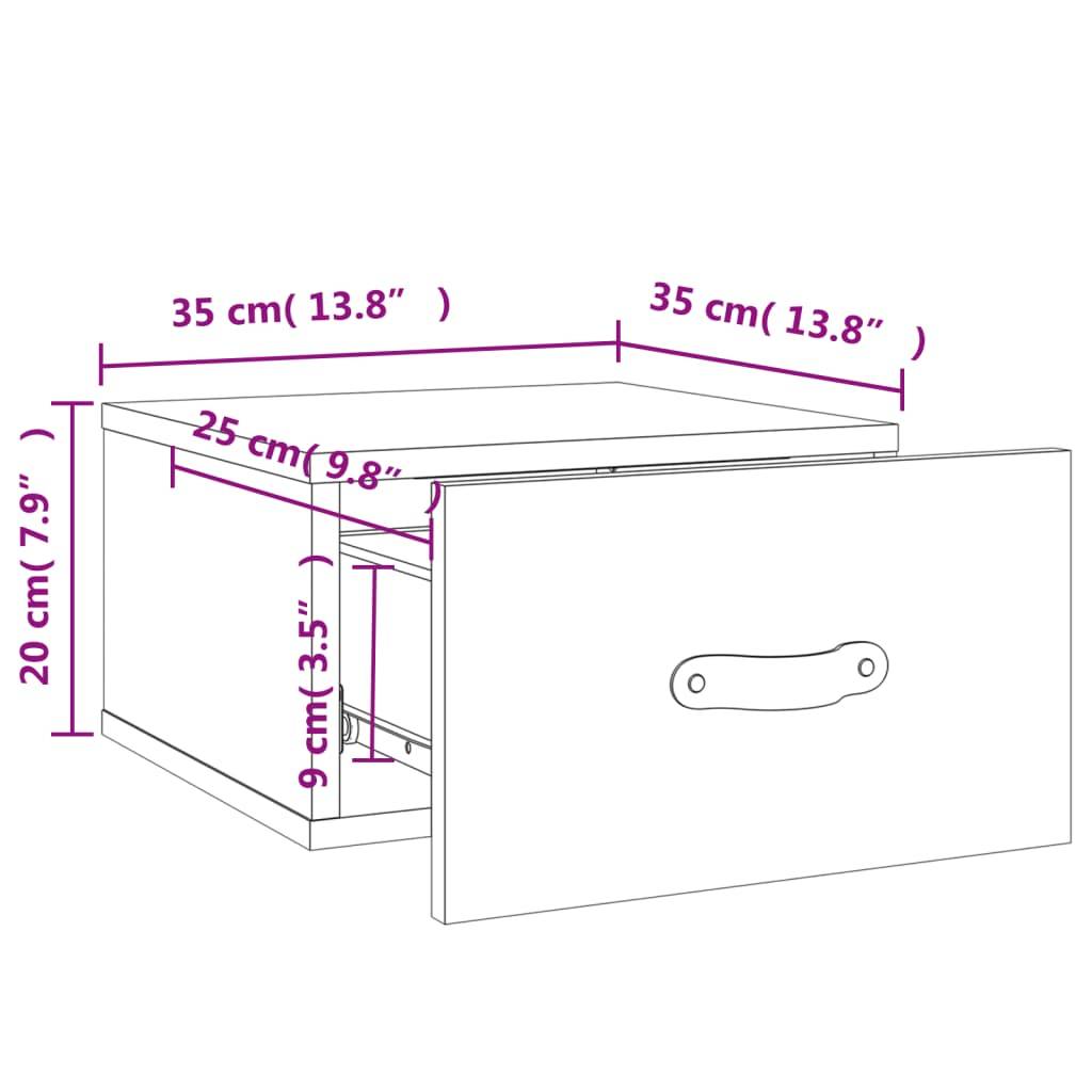 vidaXL Wand-Nachttische 2 Stk. Hochglanz-Weiß 35x35x20 cm